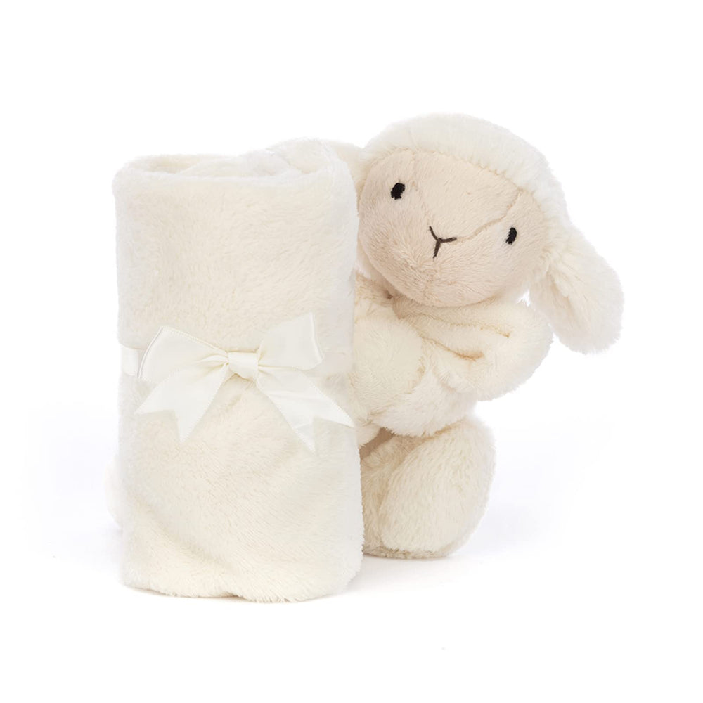 Jellycat Bashful Lamb Soother in gift-ready packaging for thoughtful baby gifts.