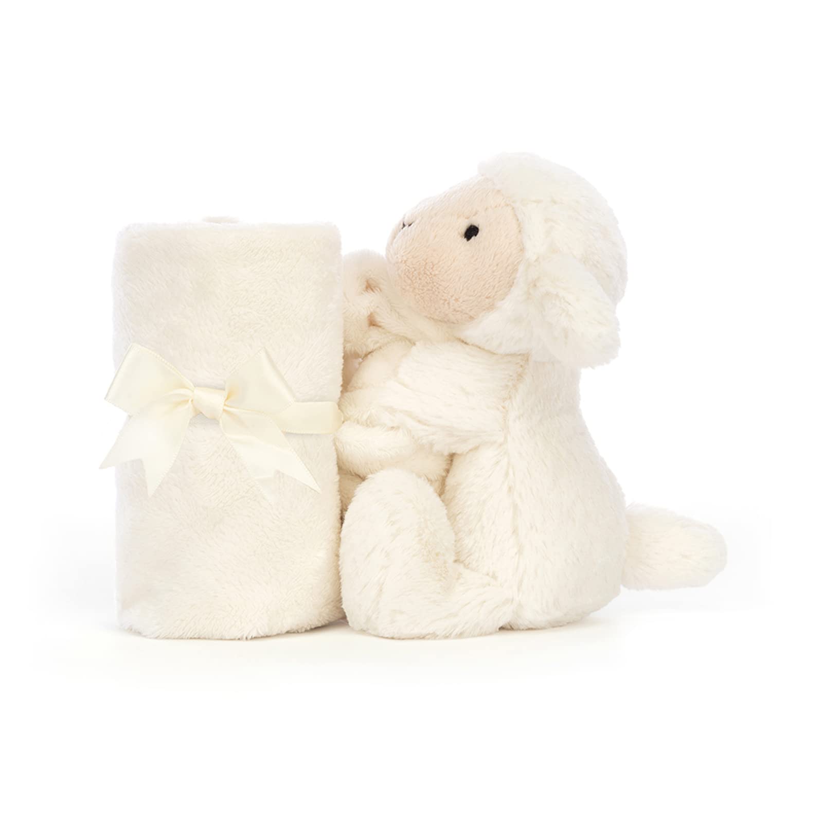 Jellycat Bashful Lamb Soother petal ears detail for baby-friendly visuals and comfort.