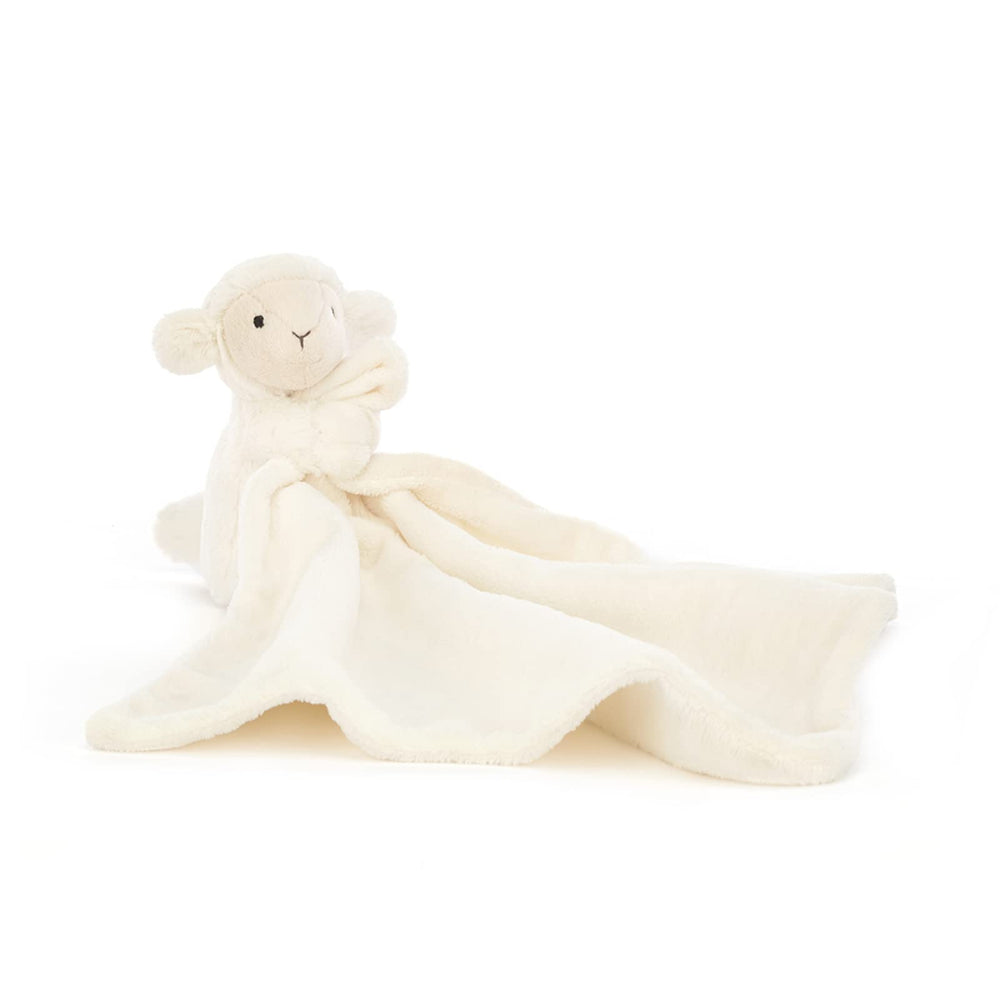 Jellycat Bashful Lamb Soother plush texture highlighted for long-lasting play and comfort.