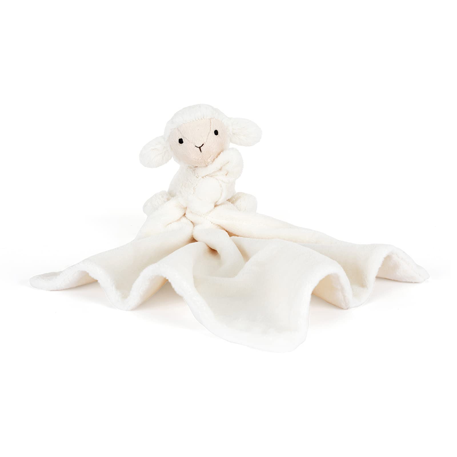 Jellycat Bashful Lamb Soother close-up of soft vanilla fur for calming snuggles.