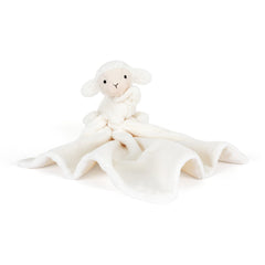 Jellycat Bashful Lamb Soother close-up of soft vanilla fur for calming snuggles.