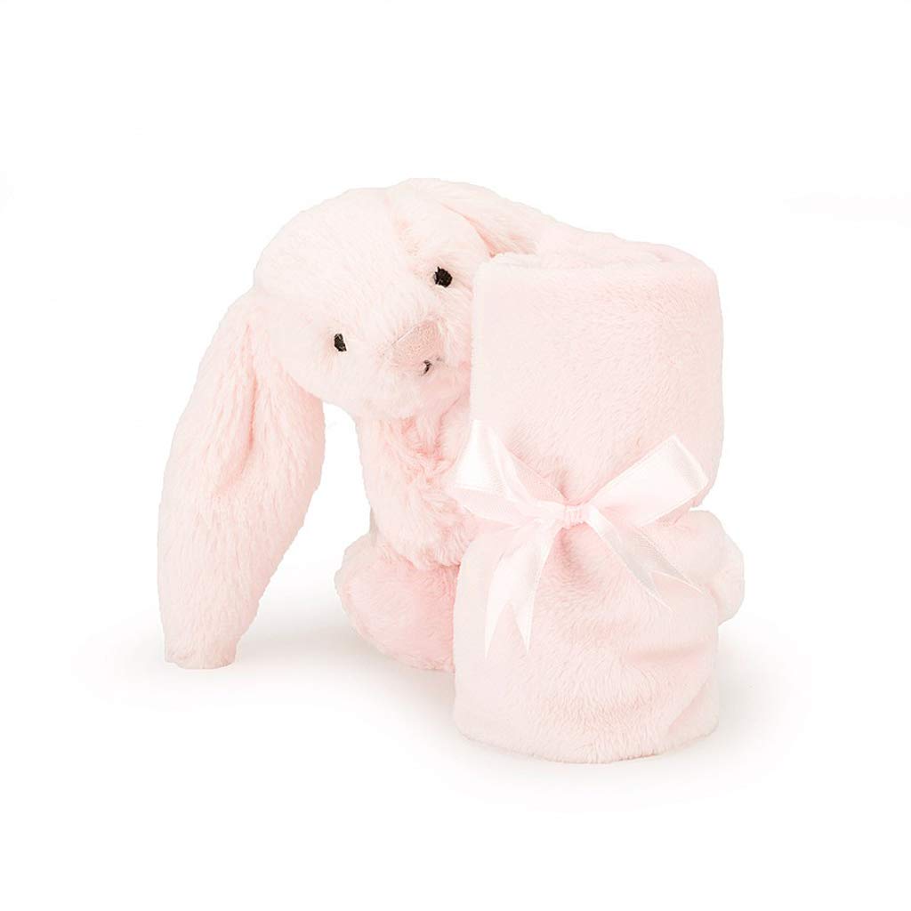Jellycat Bashful Pink Bunny Soother side view, soft plush ideal for gentle hugs