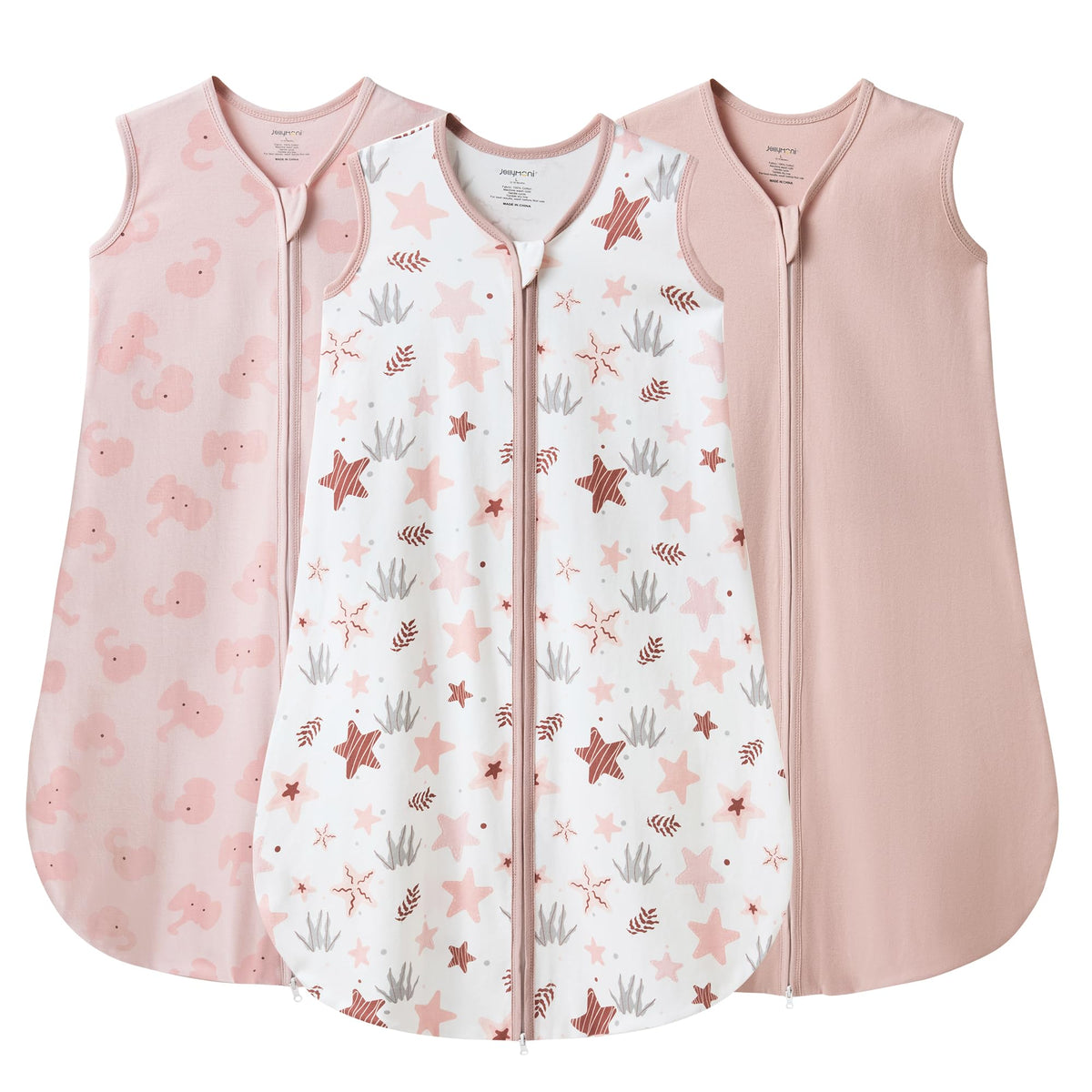 JELLYMONI baby sleep sack three-pack on a clean surface for easy bedtime.