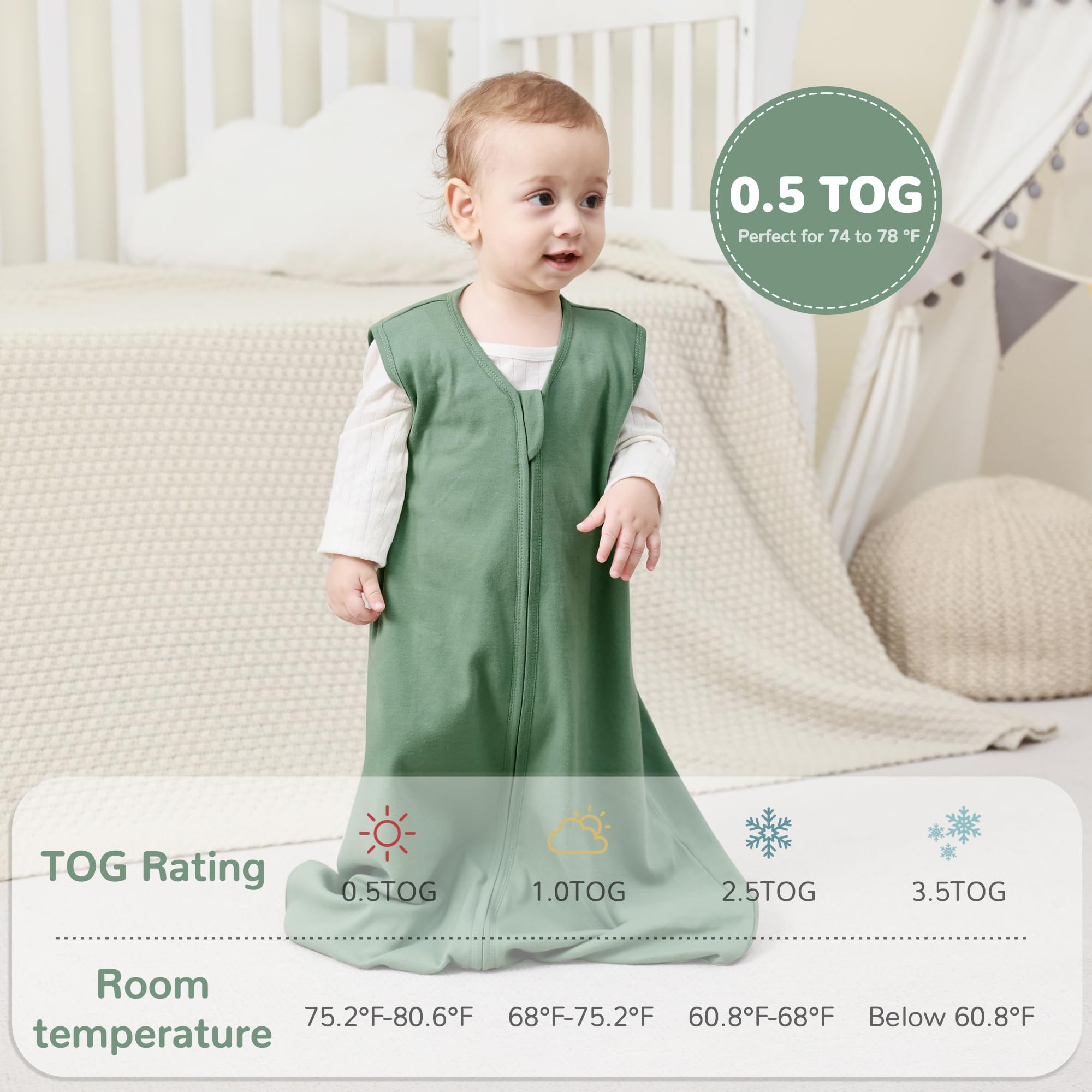 JELLYMONI baby sleep sack shows easy diaper changes with bottom zipper access.