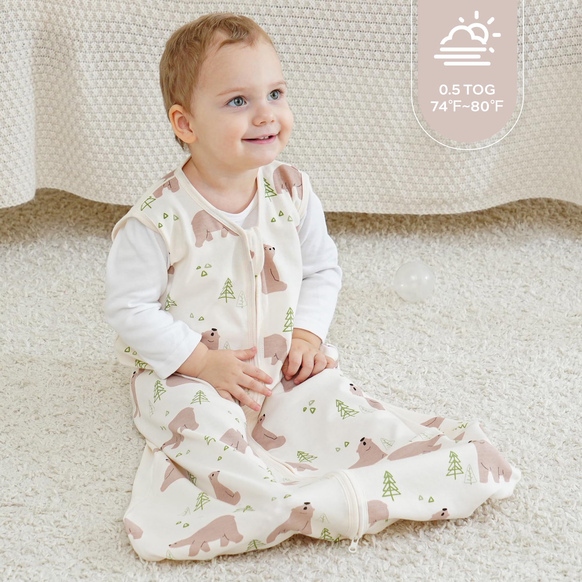 JELLYMONI sleep sack with hip-friendly fit supports natural leg motion.
