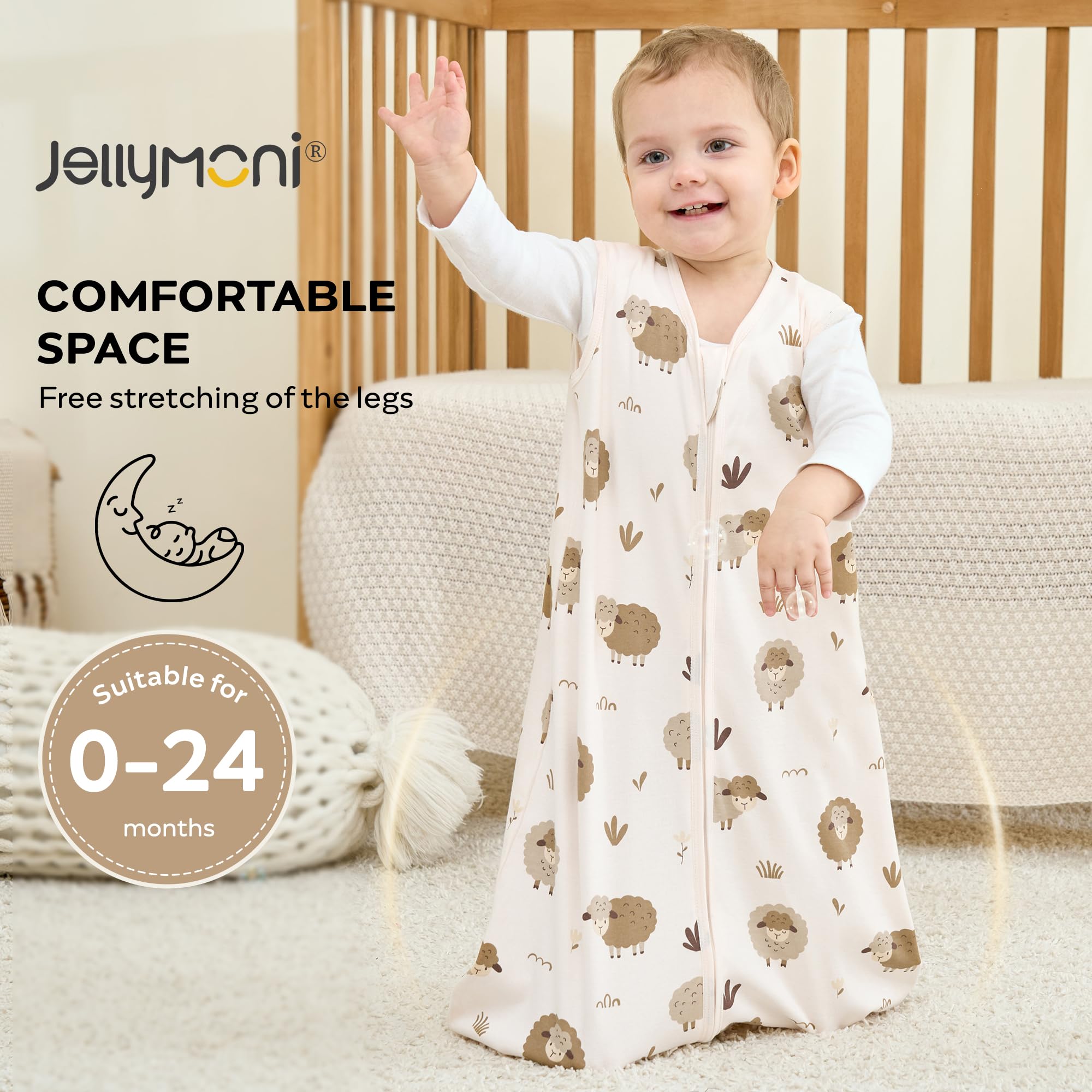 JellyMoni sleep sack top zipper garage protects the baby's face.