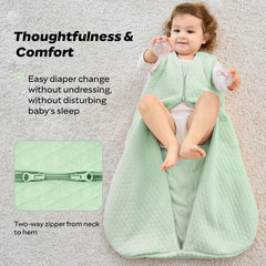 Two-way zipper on Jellymoni sleepsack eases night diaper changes.