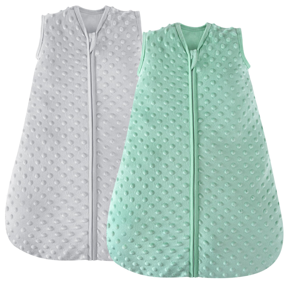 JELLYMONI fleece baby sleep sack with plush heart-dot surface for cozy nights.