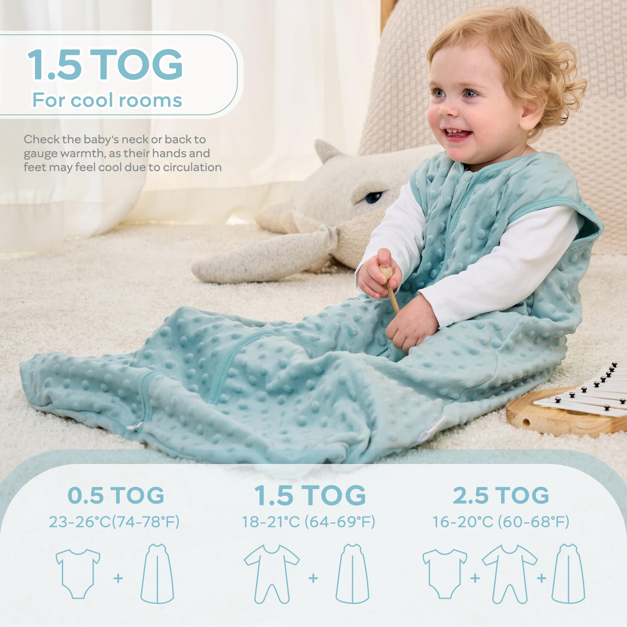 JellyMoni fleece sleep sack cotton lining view; soft against skin and gentle warmth.