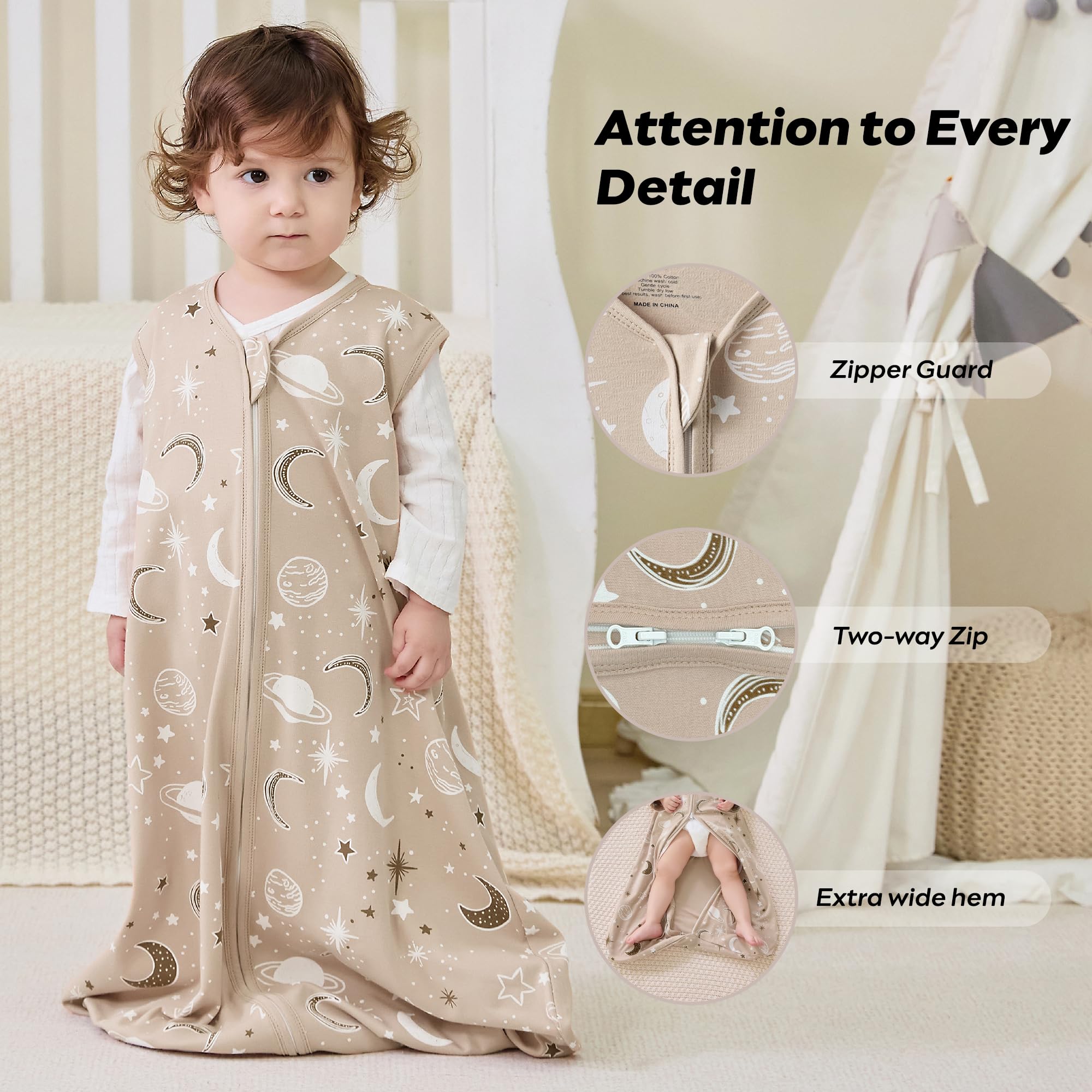 Jellymoni Sleep Sack 2-way zipper demonstrates easy dressing and diaper changes