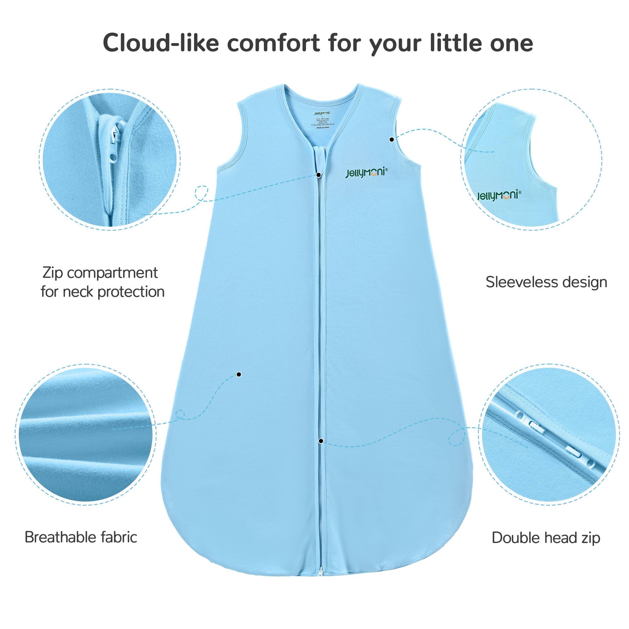 JELLYMONI Sleep Sack bottom zipper enables quick diaper changes.