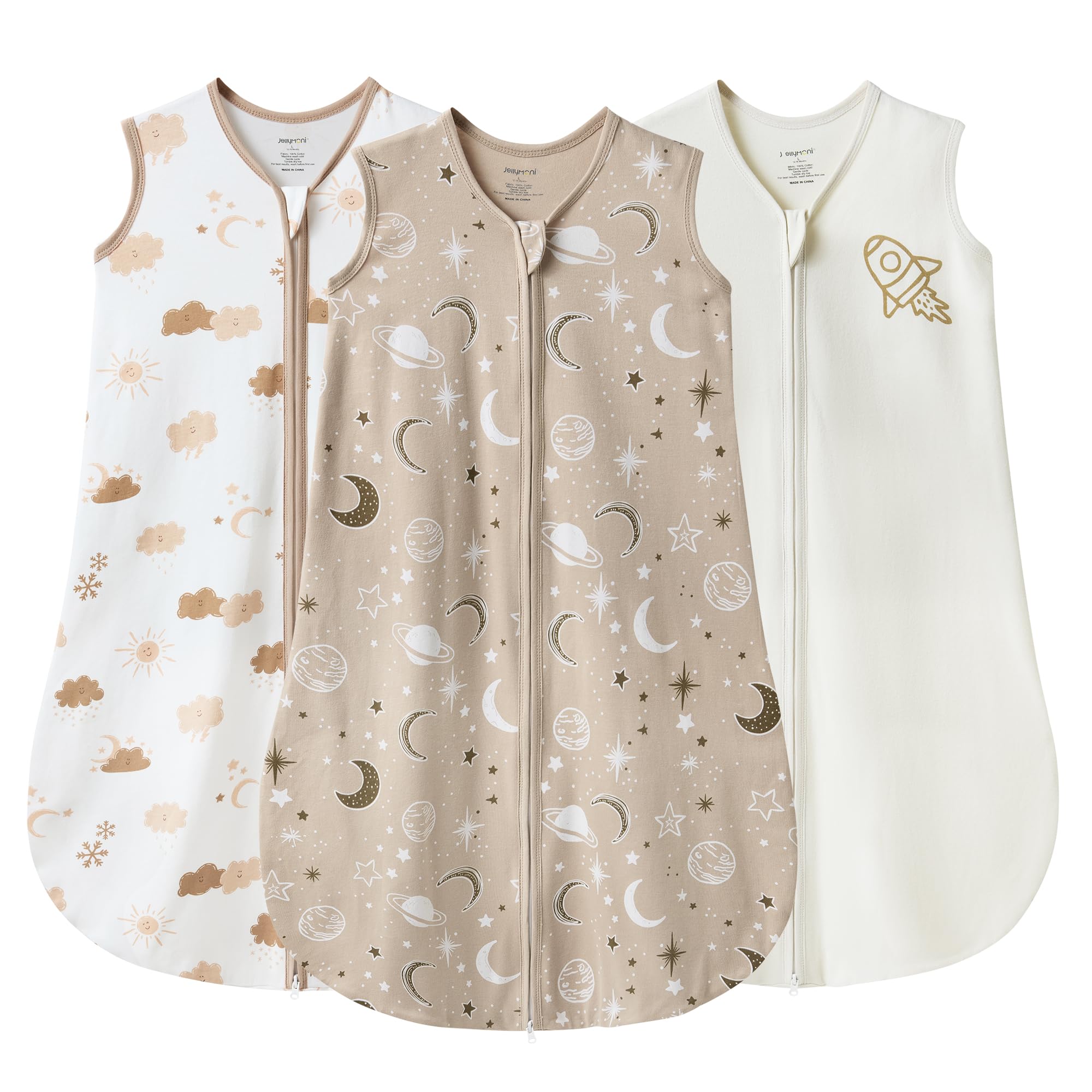 Jellymoni Sleep Sack front view highlights breathable organic cotton for gentle, cozy sleep