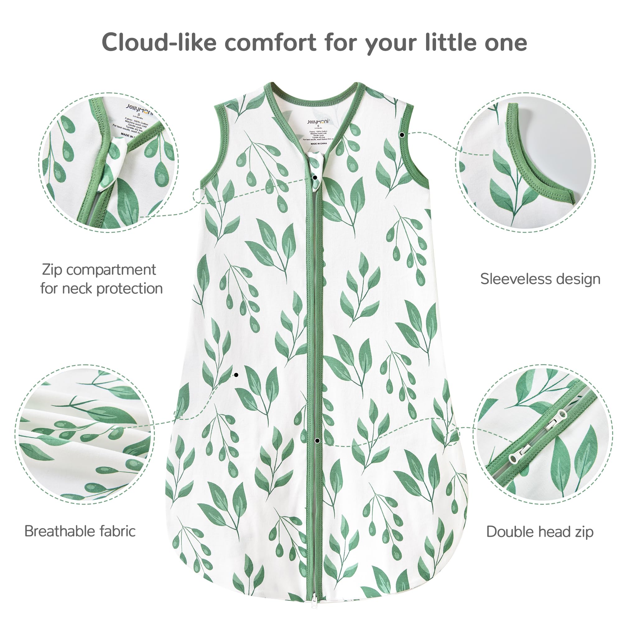 JELLYMONI sleep sack hip mobility design supports natural leg movement.