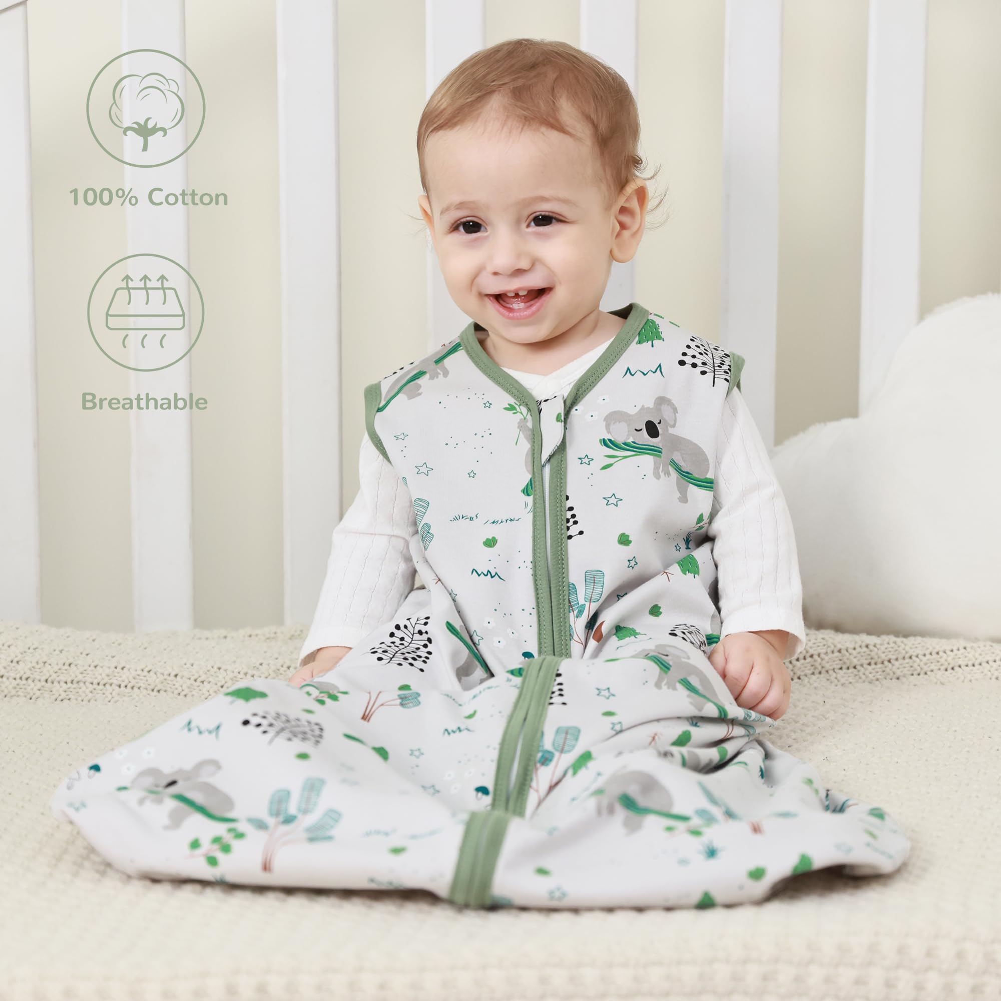 JELLYMONI sleep sack on toddler demonstrates cozy wearable blanket for peaceful sleep.