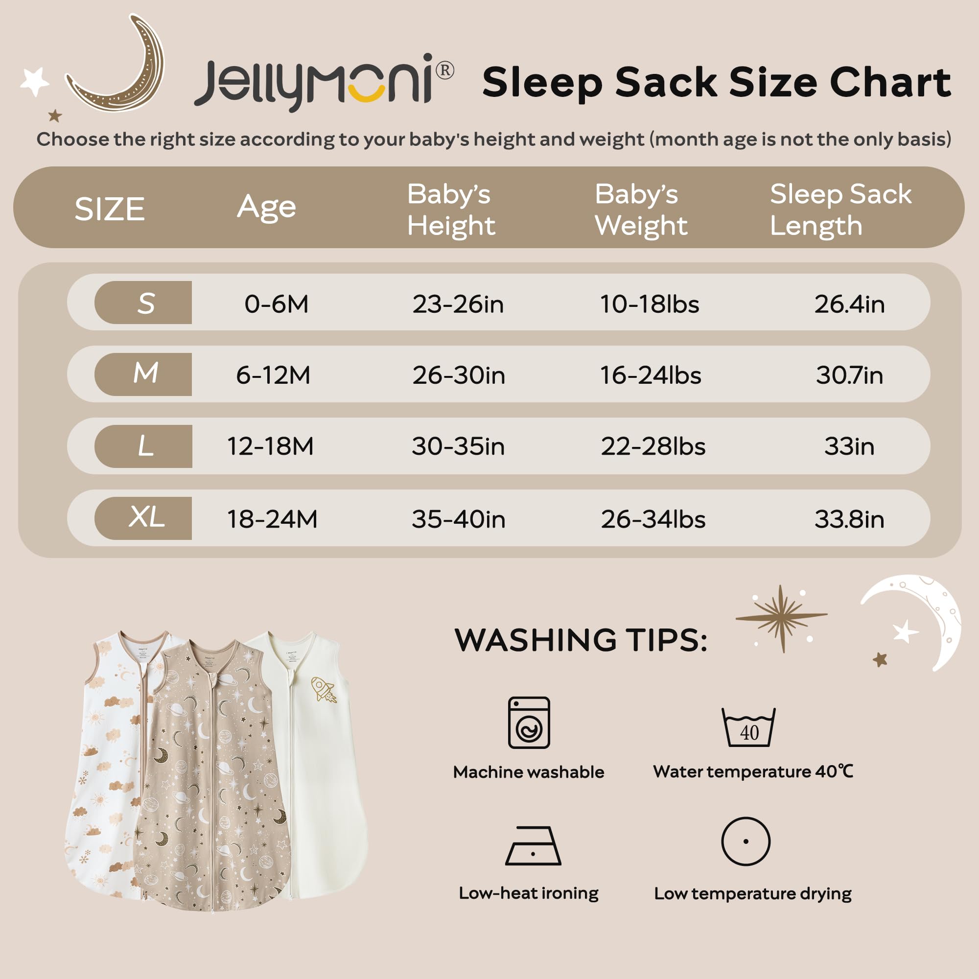 Jellymoni Sleep Sack soft breathable fabric supports all-night comfort