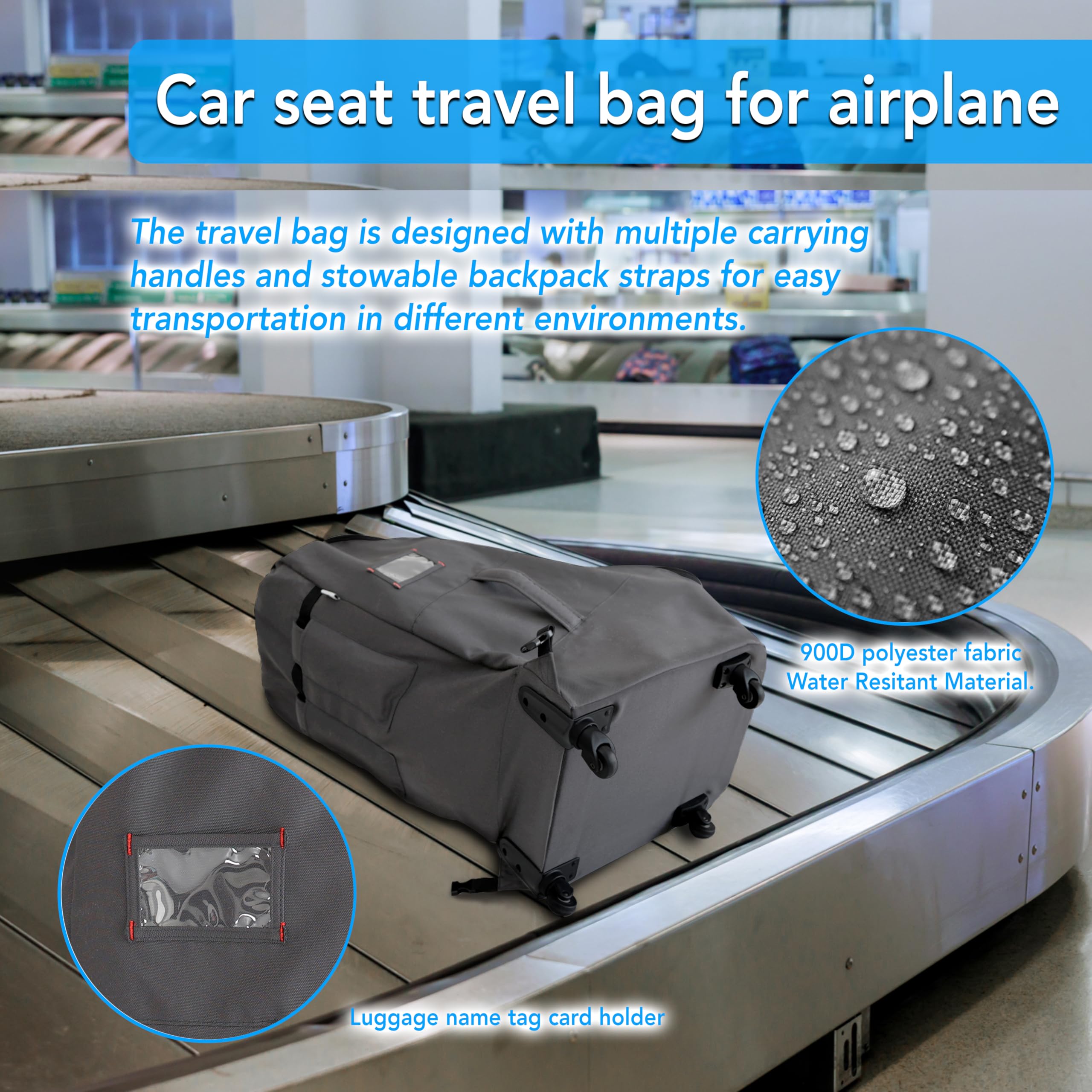 Jenen Jnzen water-resistant 900D fabric protecting a car seat from rain and dust.