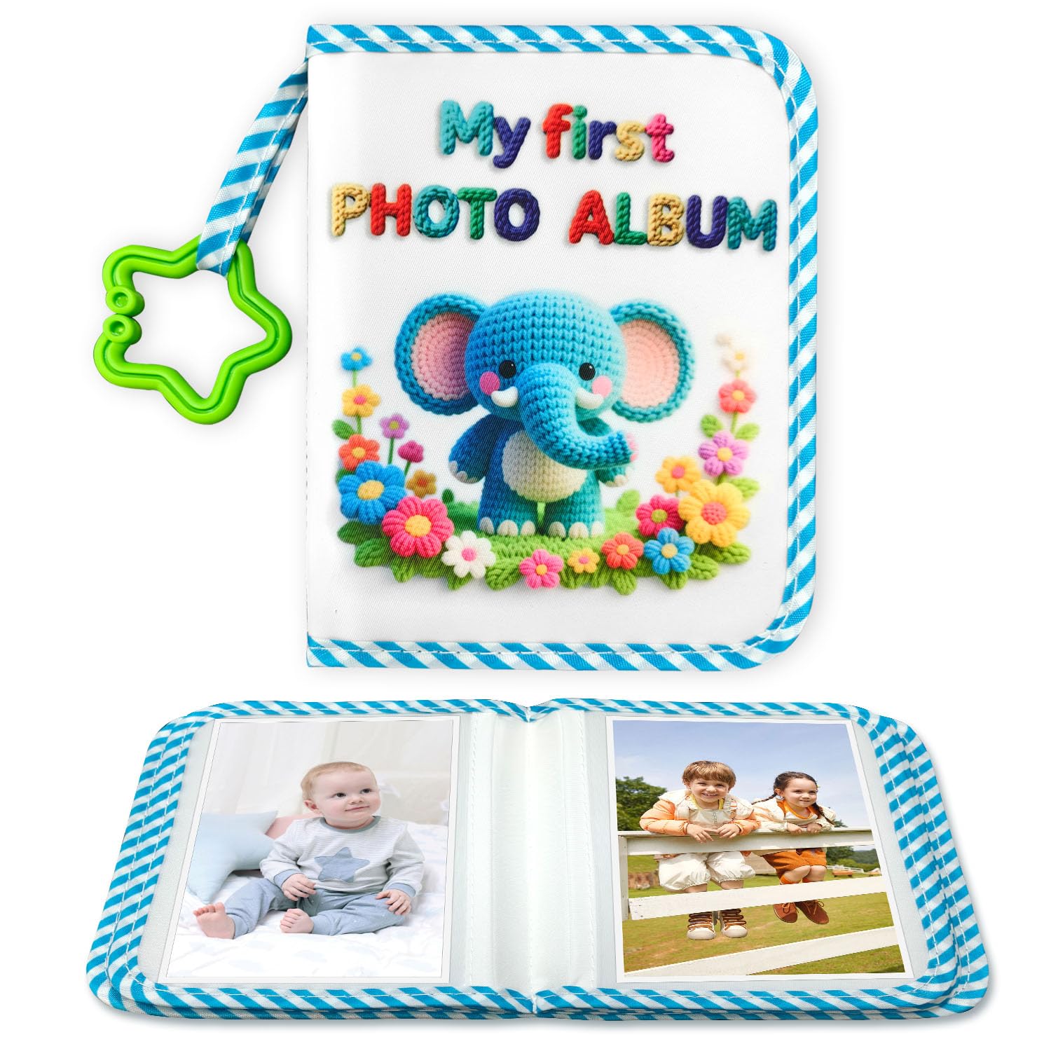 Jenlan Elephant Baby Photo Album cover in soft fabric, gentle for newborns.