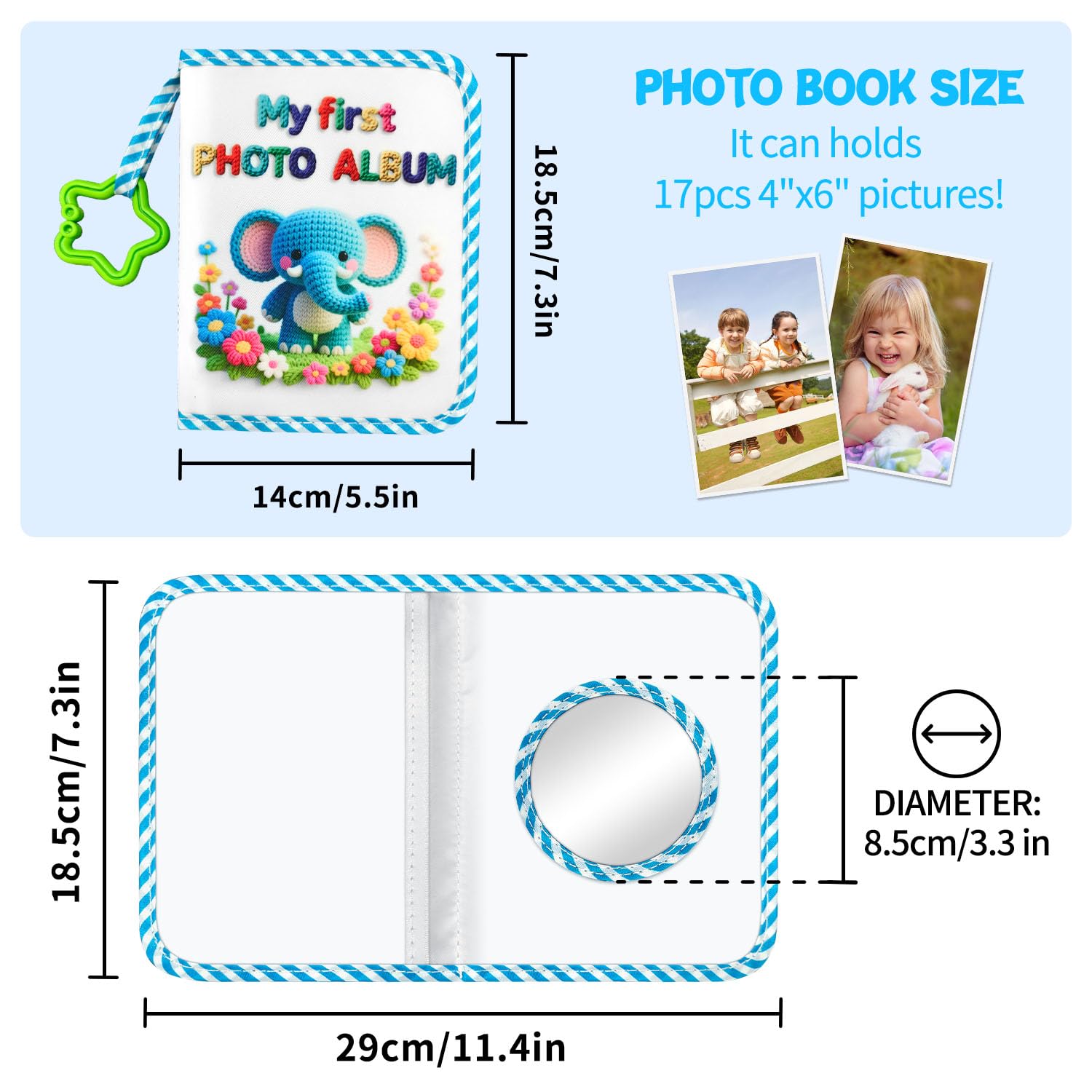 Jenlan Elephant Baby Photo Album inner pages protect memories with durable design.