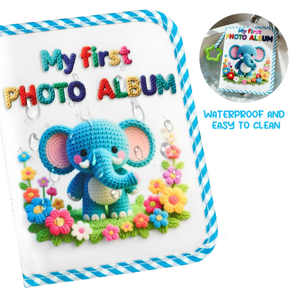 Jenlan Elephant Baby Photo Album teether ring adds on-the-go play.