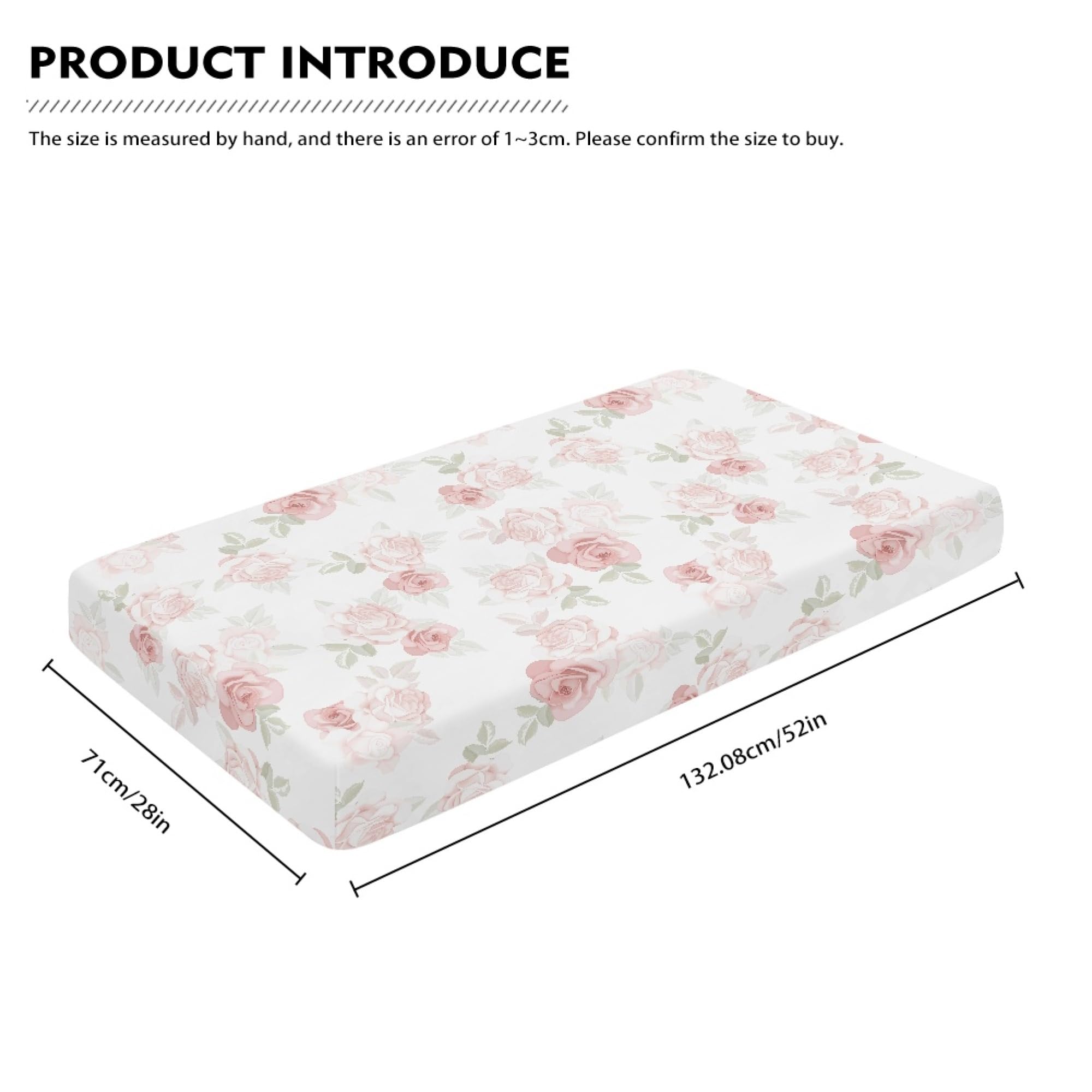 JEPFEIXIA pink roses fitted crib sheet fits standard 28x52x8 mattress securely.
