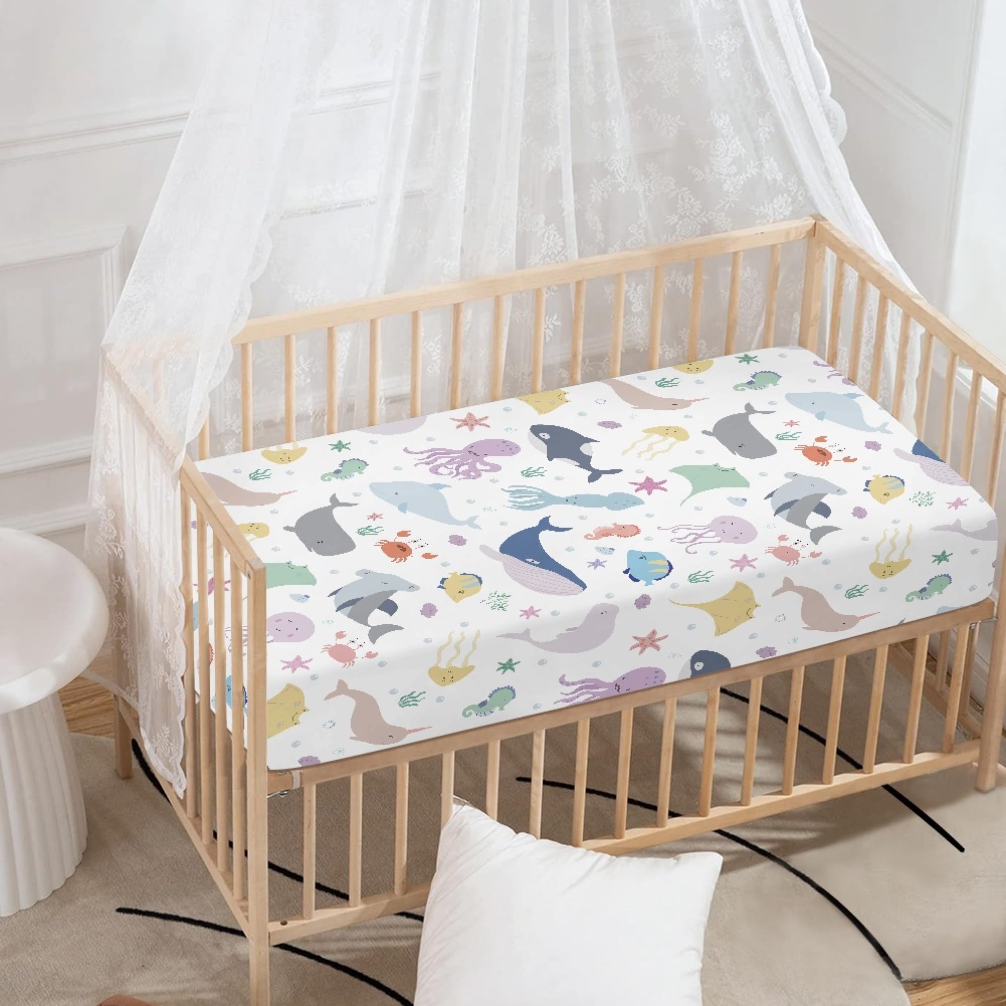 JEPFEIXIA Sea Animals crib sheet uses soft polyester for breathable comfort