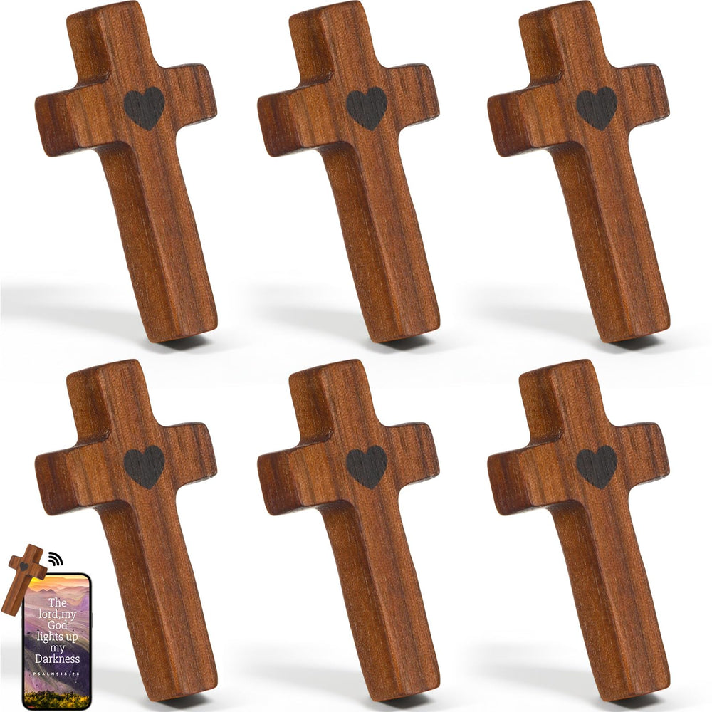 Jerify walnut cross with NFC pocket access for daily verses.