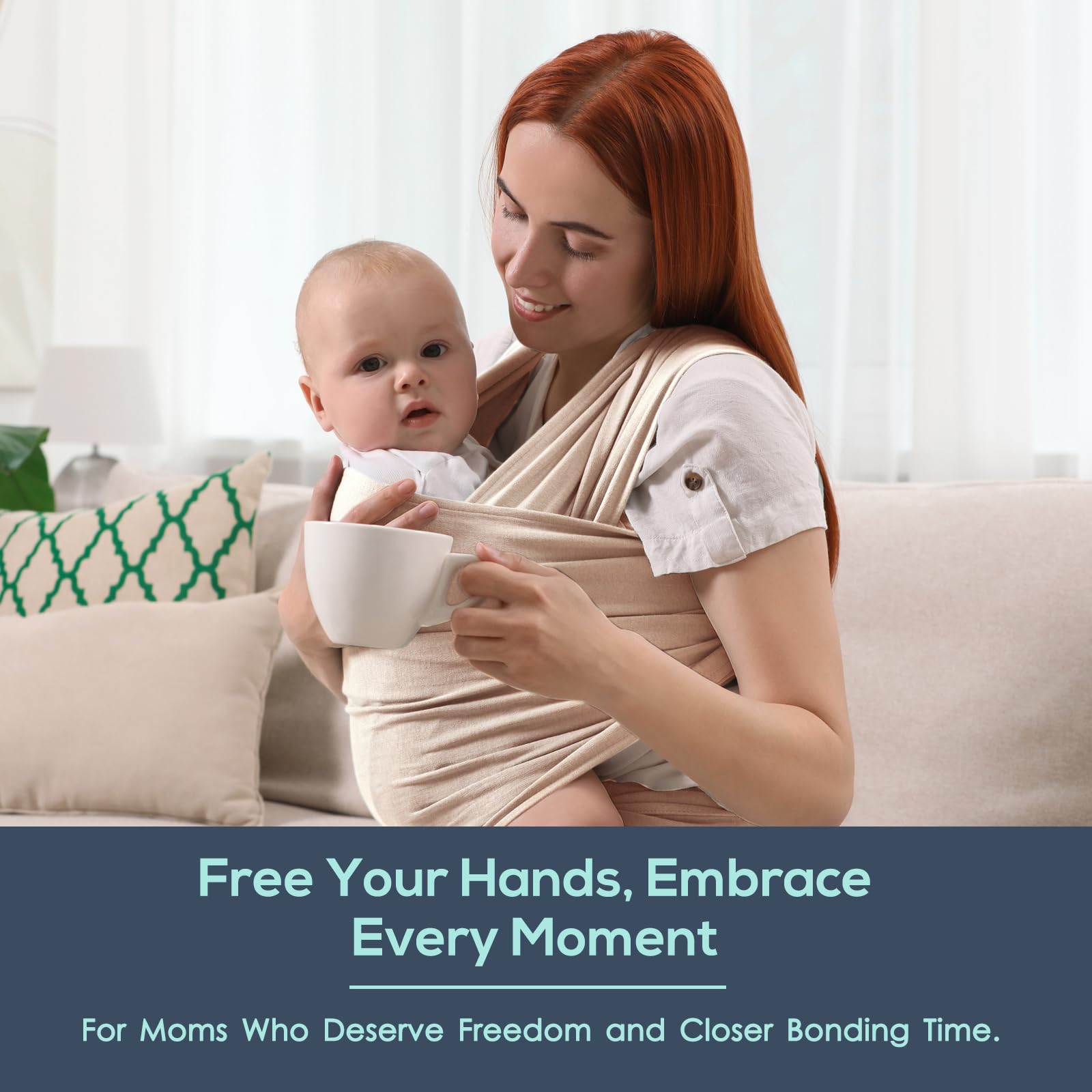 Jeroray Baby Wrap Carrier in khaki tone ideal for travel and daily routines.