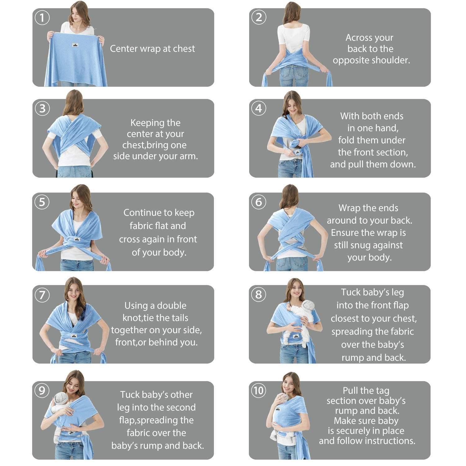 Jeroray Baby Wraps Carrier baby blue color adds calm style for caregivers and babies.