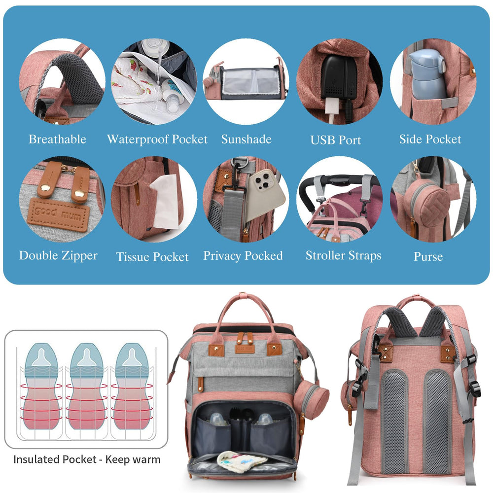 Built-in stroller straps for hands-free travel with the diaper bag.
