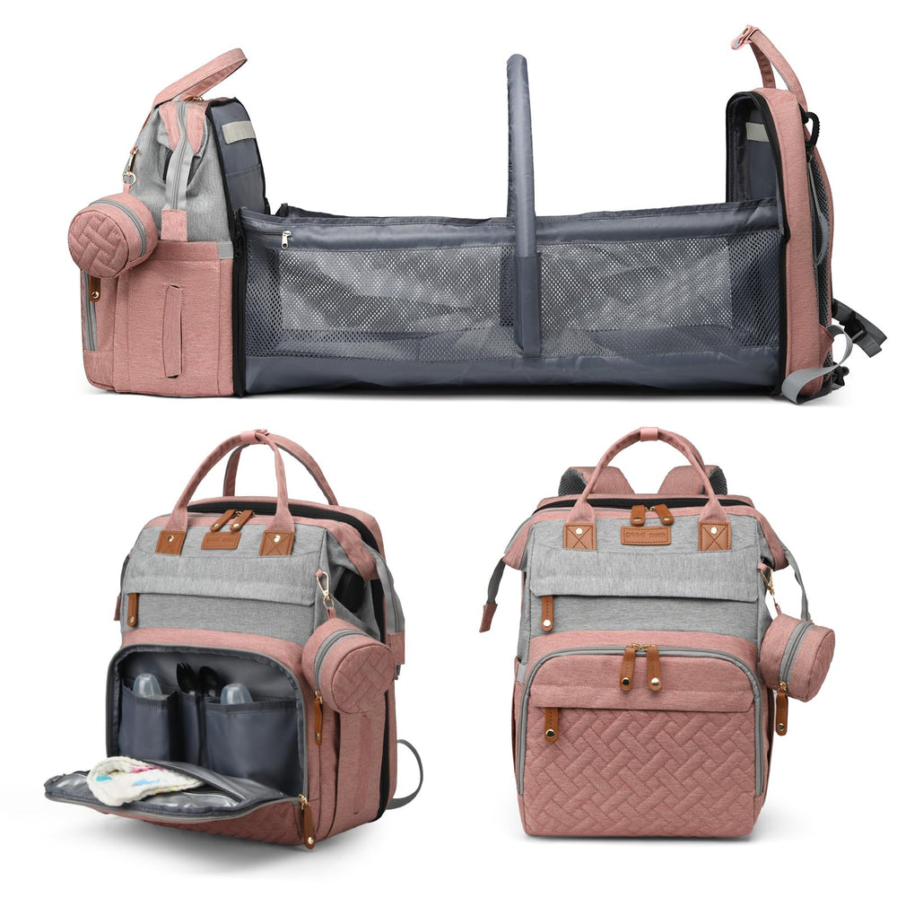 Jeryswet diaper bag with foldable changing station for easy on-the-go diaper changes.