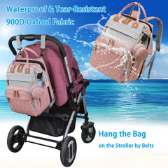 Front pocket with aluminum foil keeps baby bottles warm between feeds.