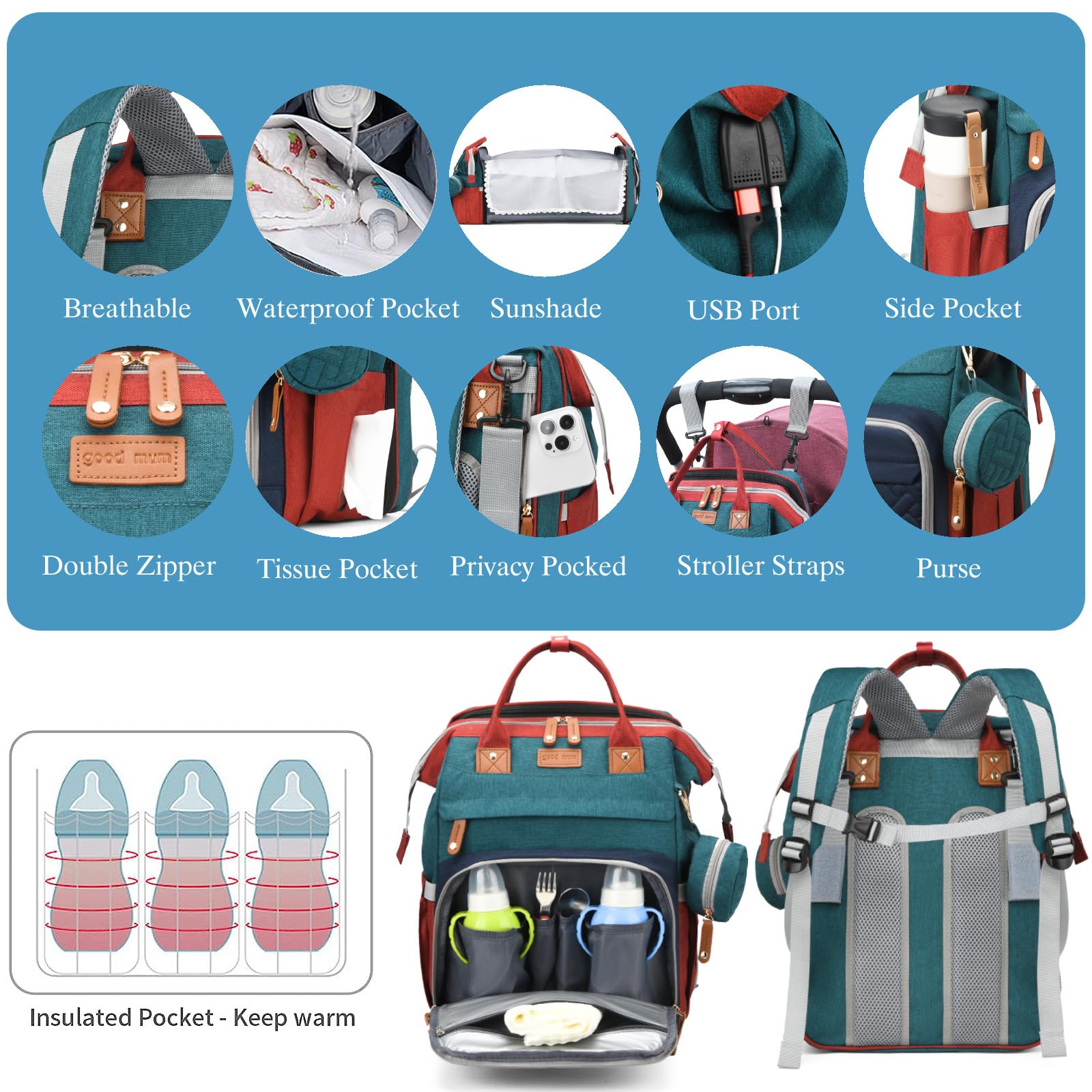 Jeryswet bag with wide breathable straps eases shoulder wear.