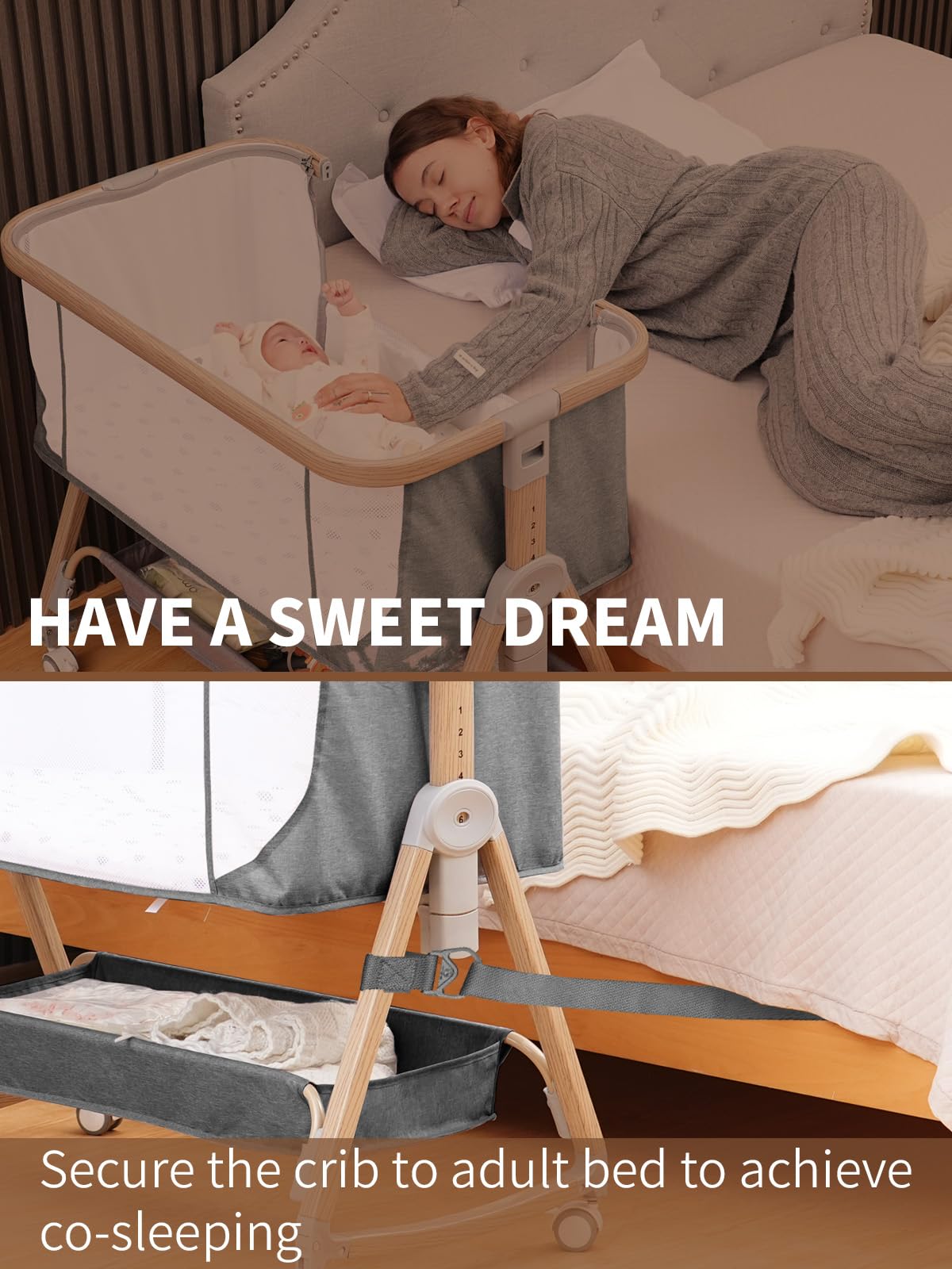 Jestonten 3-in-1 bassinet converts to bedside sleeper and rocking mode.