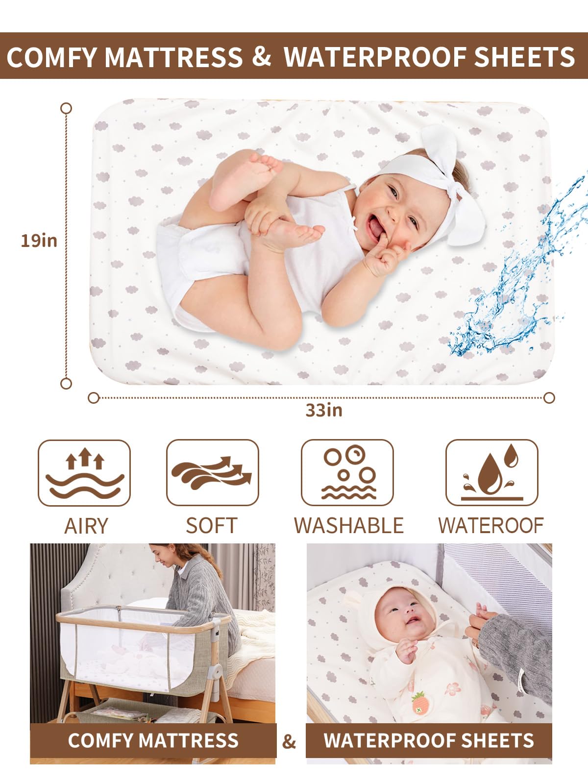 Jestonten safety bassinet features a wood-aluminum frame for sturdy, modern nursery design.