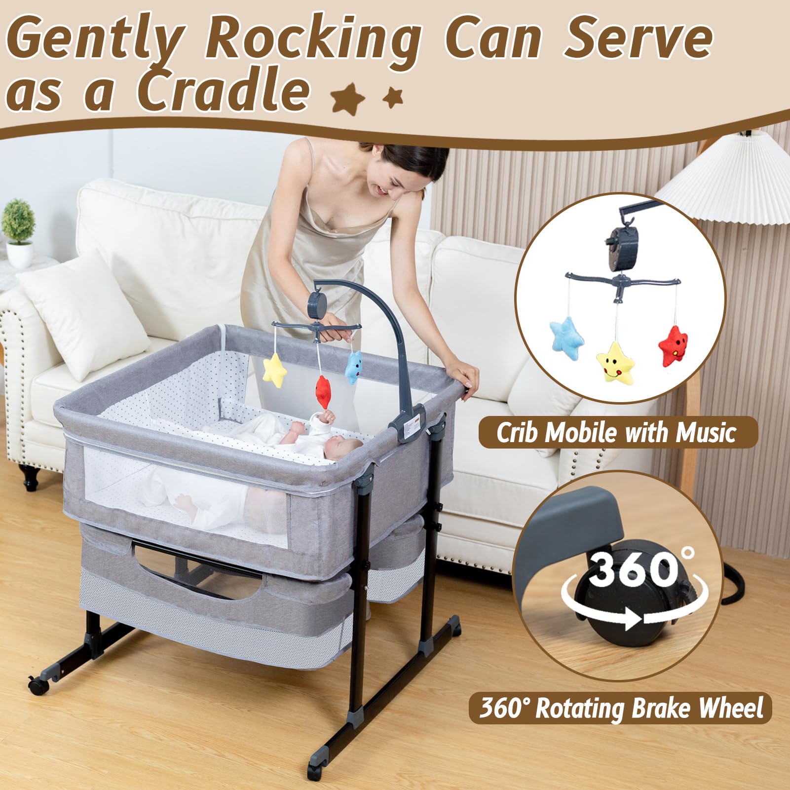 Jestonten Twin Bassinet bedside setup aligning with the bed