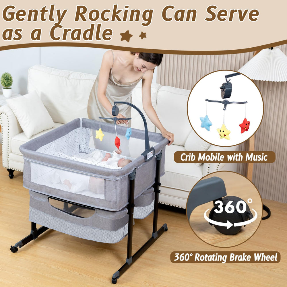 Jestonten Twin Bassinet bedside setup aligning with the bed