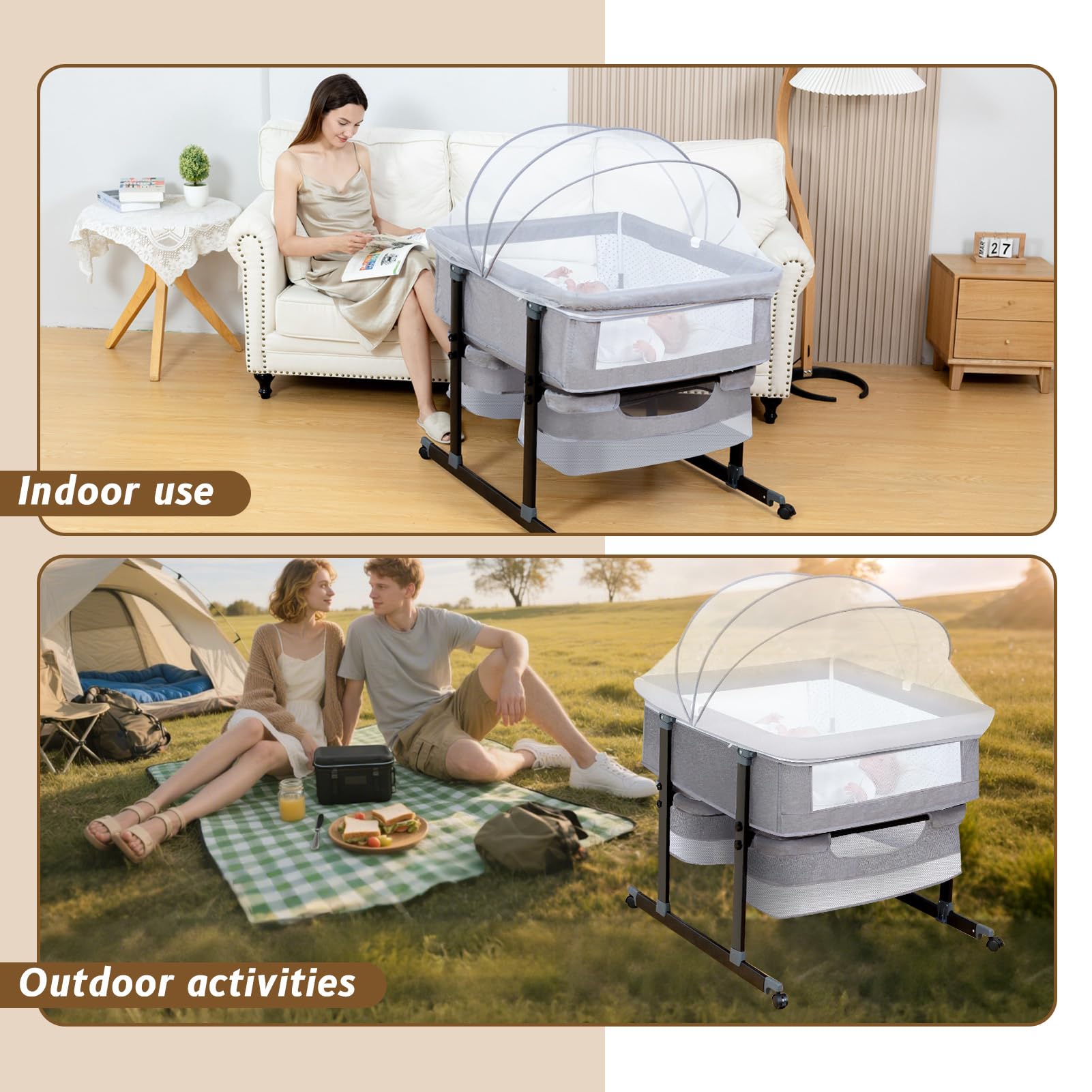 Jestonten Twin Bassinet removable partition for shared or separate sleep