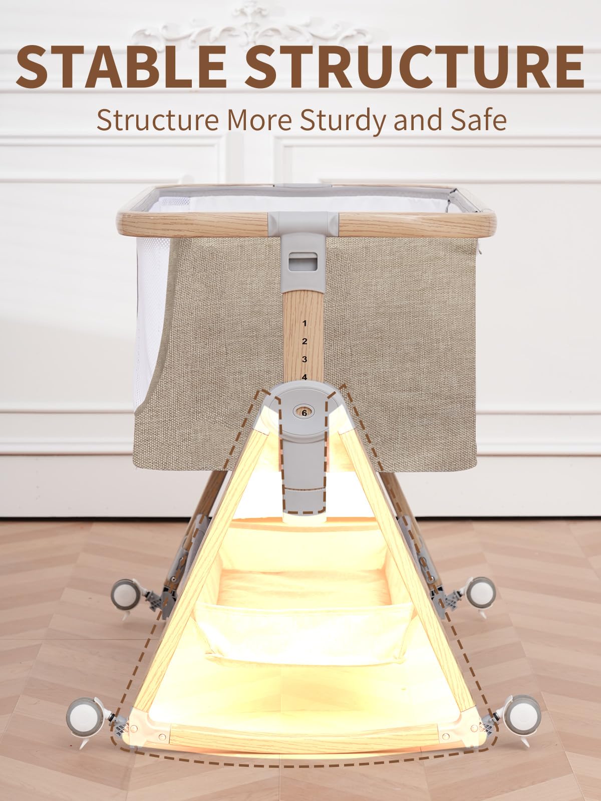 Jestonten bedside bassinet in khaki complements modern nurseries.