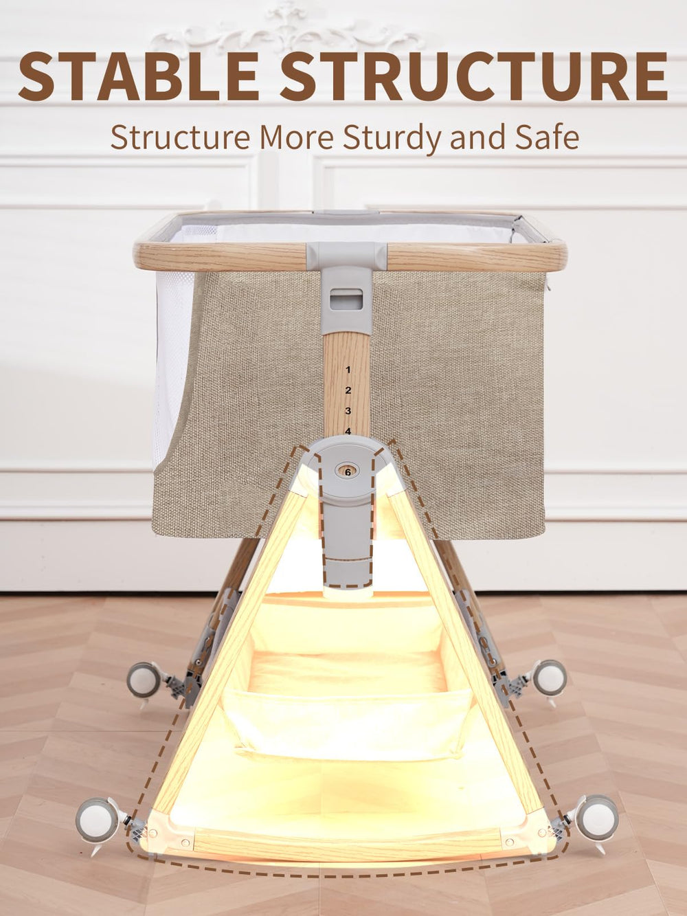 Jestonten bedside bassinet in khaki complements modern nurseries.