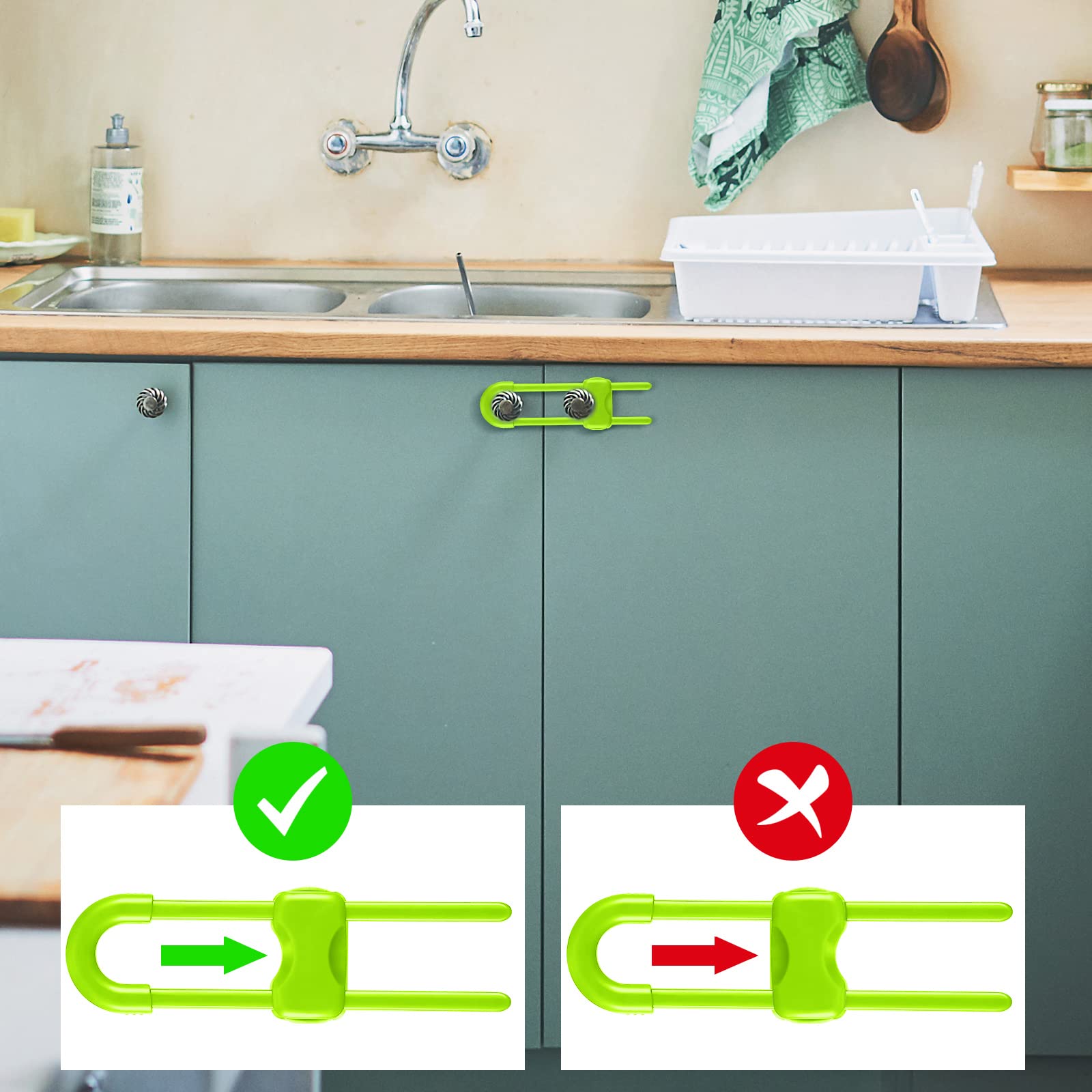 Jetec ABS drawer locks, green color, durable and reusable for daily safety