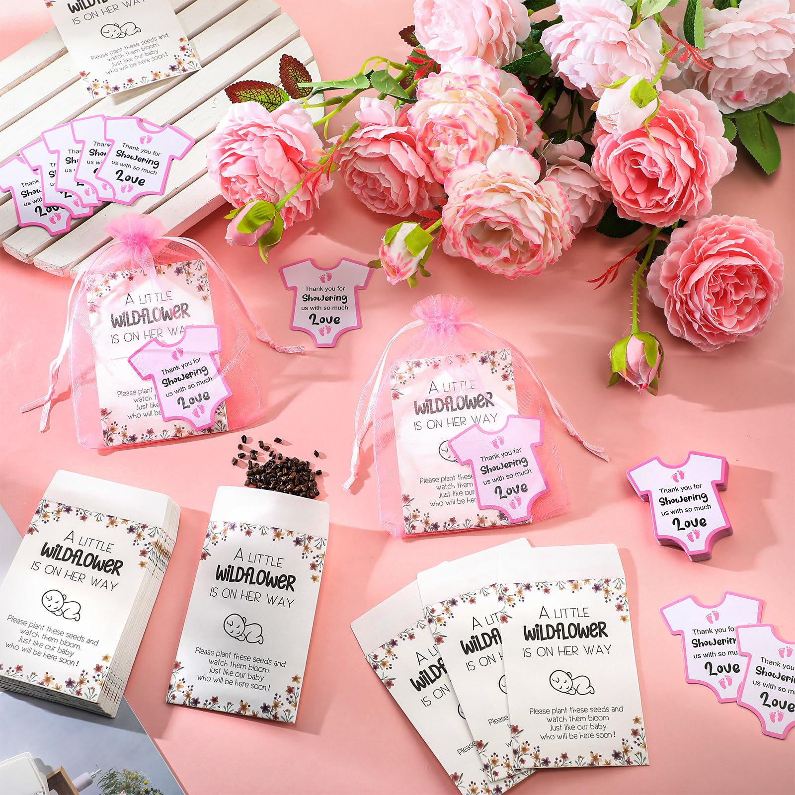 Jetec baby shower decor in pink theme enhances party vibe.