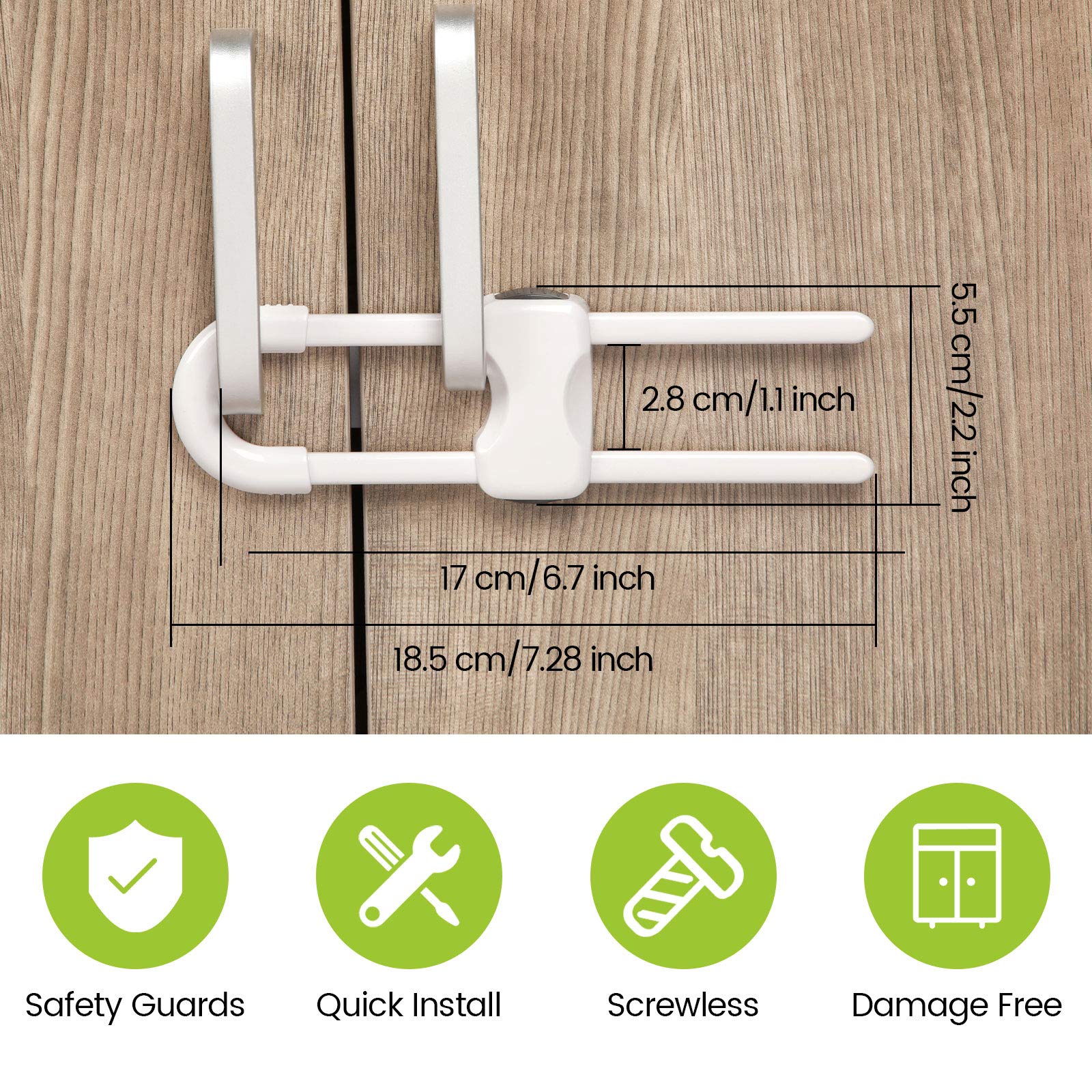 Jetec cabinet locks installation scene shows tool-free, no-drill setup for quick safety.