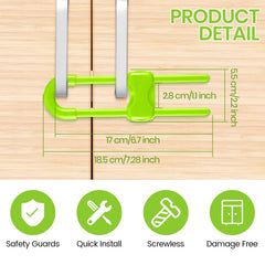 Jetec childproof latch, easy install, green color for quick kitchen cabinet safety