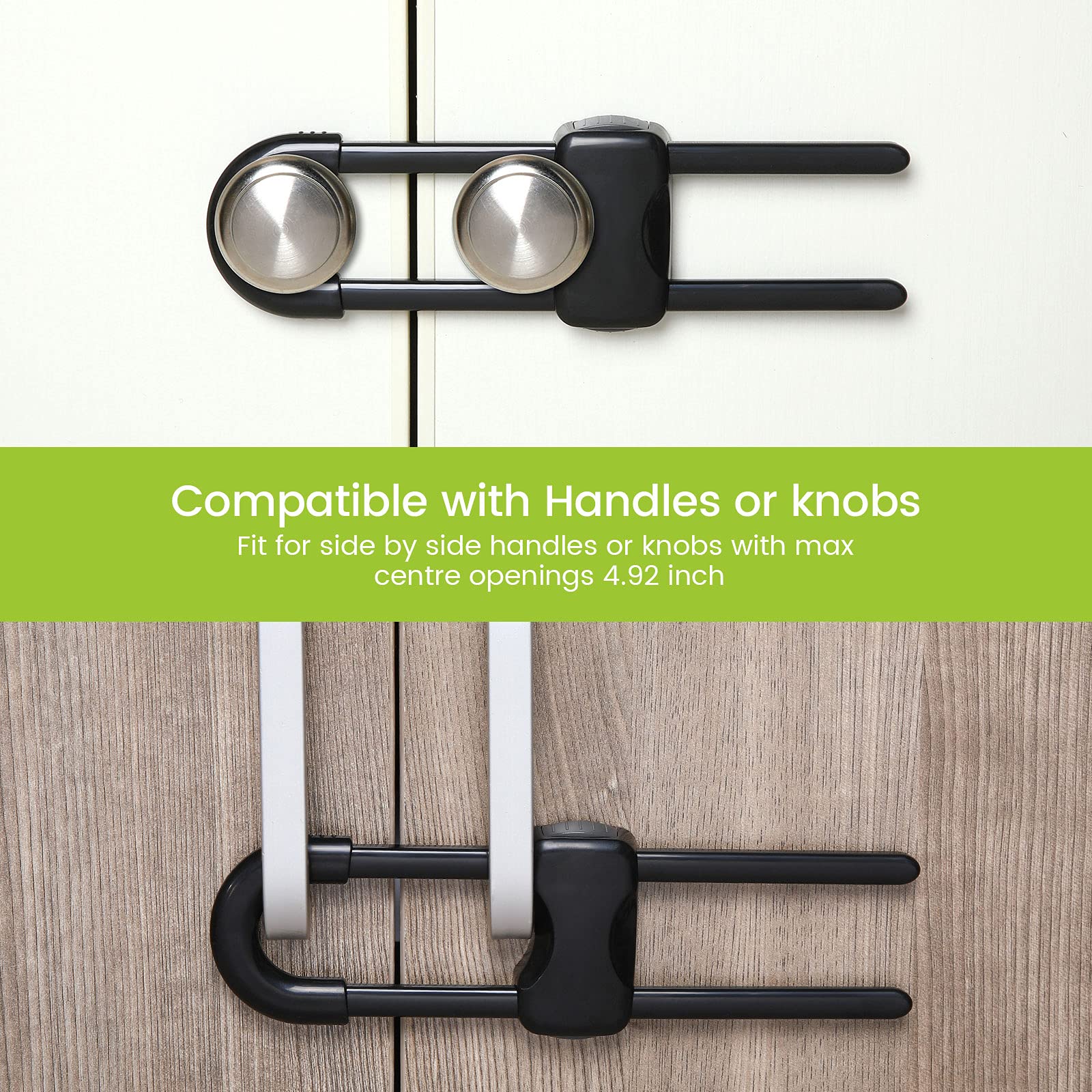 Jetec childproof latch installed on a knob for easy adult access