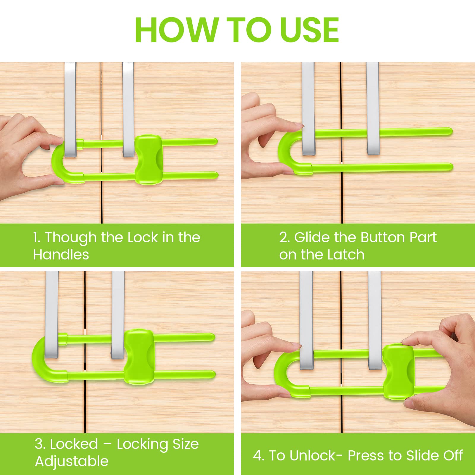 Jetec pet-safe cabinet lock, green finish helps limit access for pets