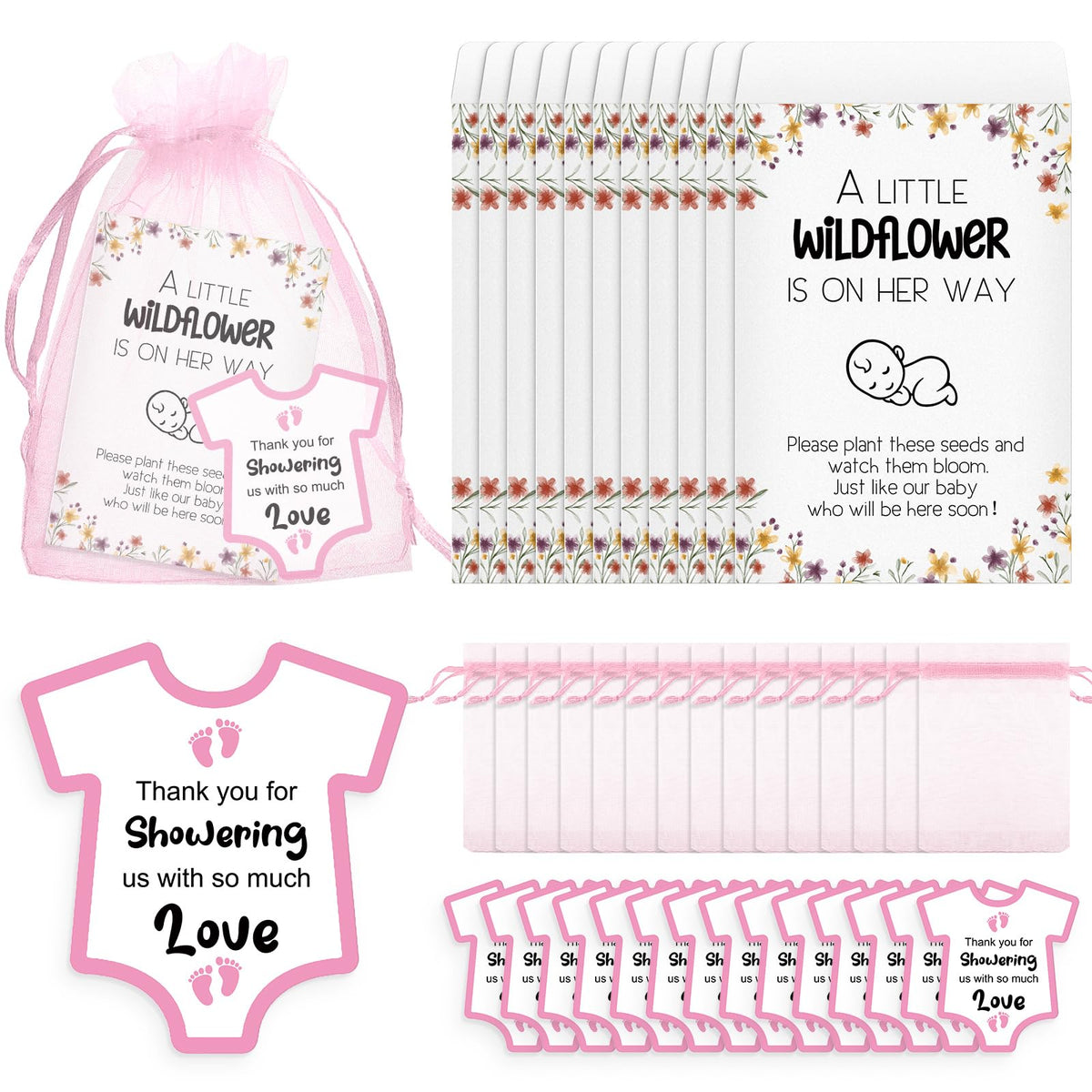 Jetec wildflower seed packet in pink for elegant baby shower favors.