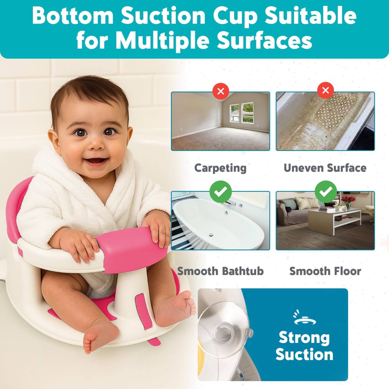 JetFresh bath chair installs and removes easily for travel.