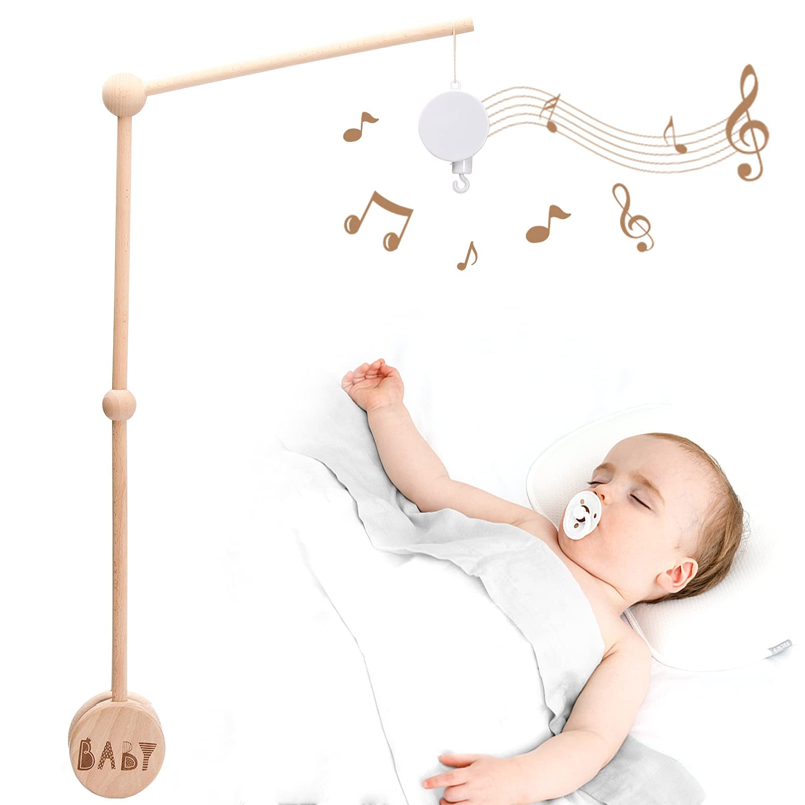 JETM·HH baby crib mobile arm beech wood for secure attachment
