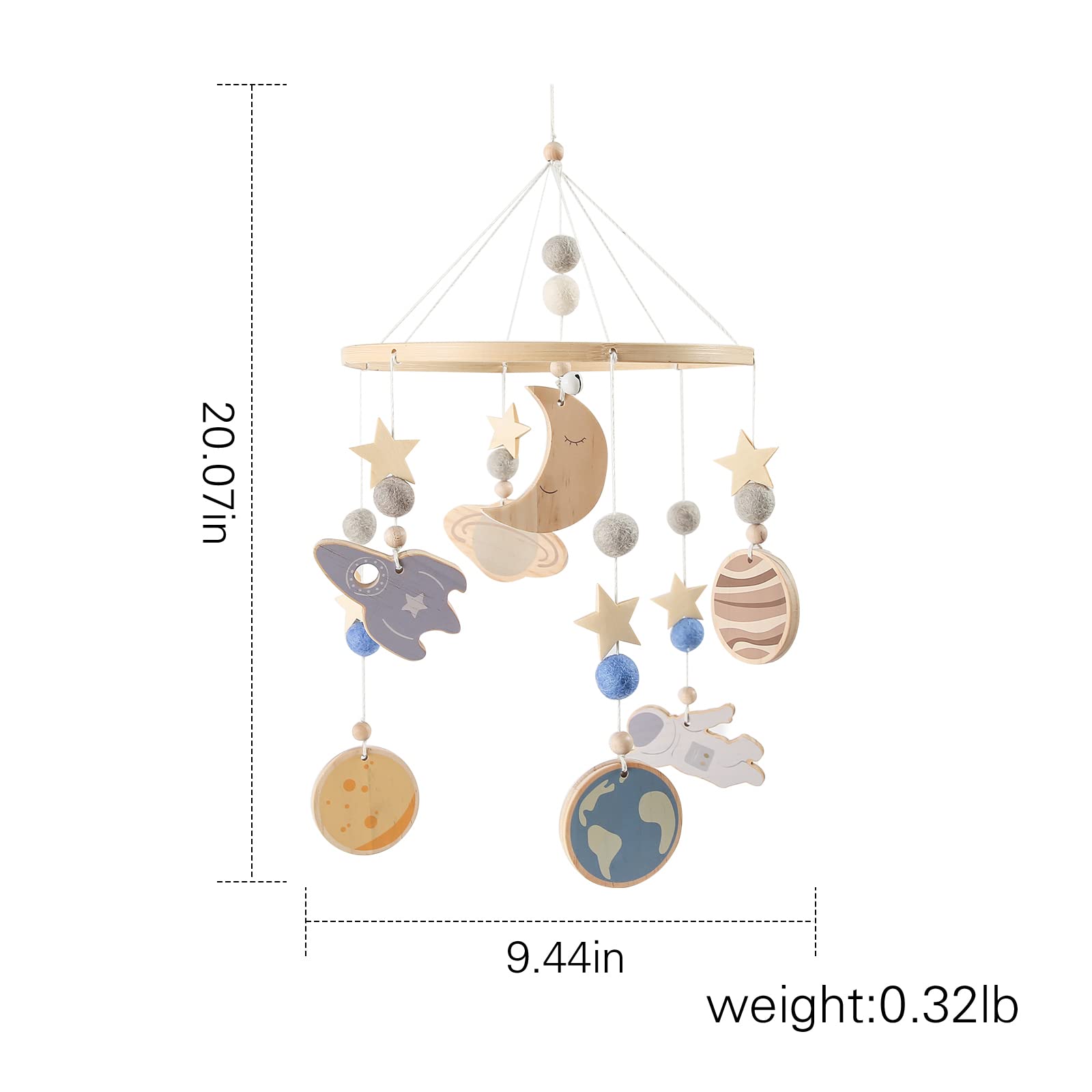 JETM·HH Space Nursery Mobile moon detail aids gentle lullaby moments.