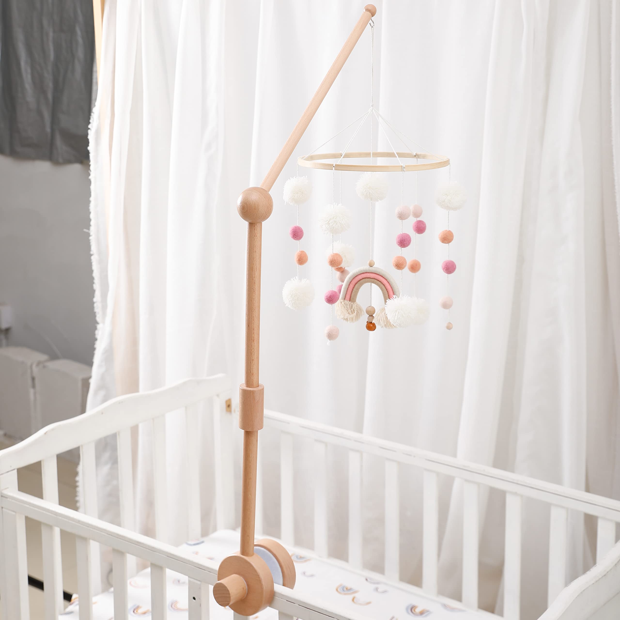 JETM·HH wooden crib mobile arm with spacers protects crib rails and prevents slips